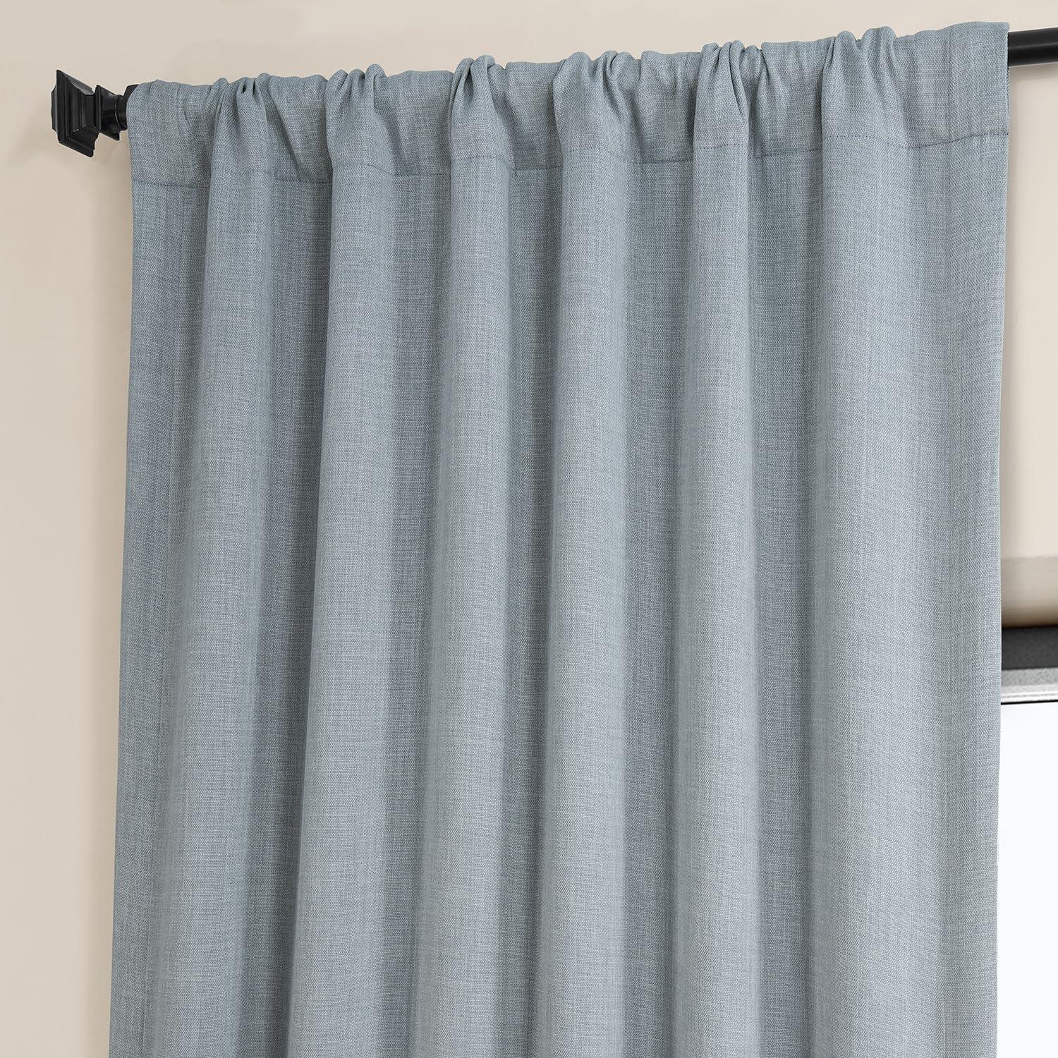 Heather Grey Faux Linen Room Darkening Curtain (1 Panel), Heather Grey, 50W X 108L