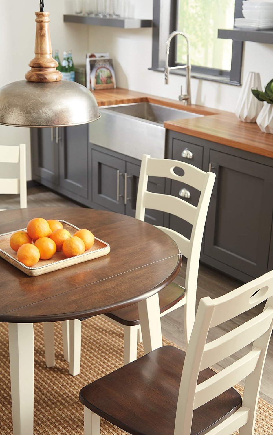 Cottage Charm Cream and Brown Round Extendable Dining Table