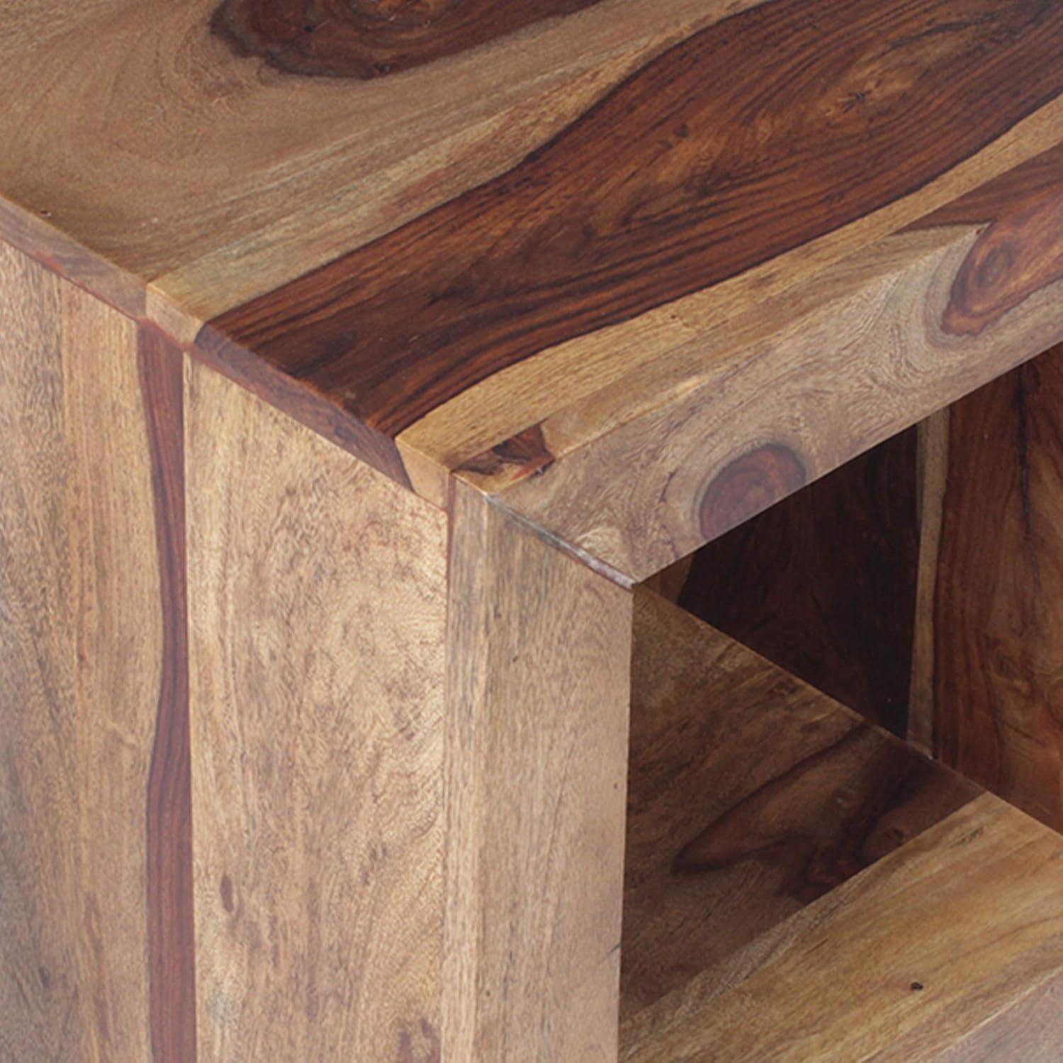 16" Brown Rosewood Cube Side Table with Cutout Bottom