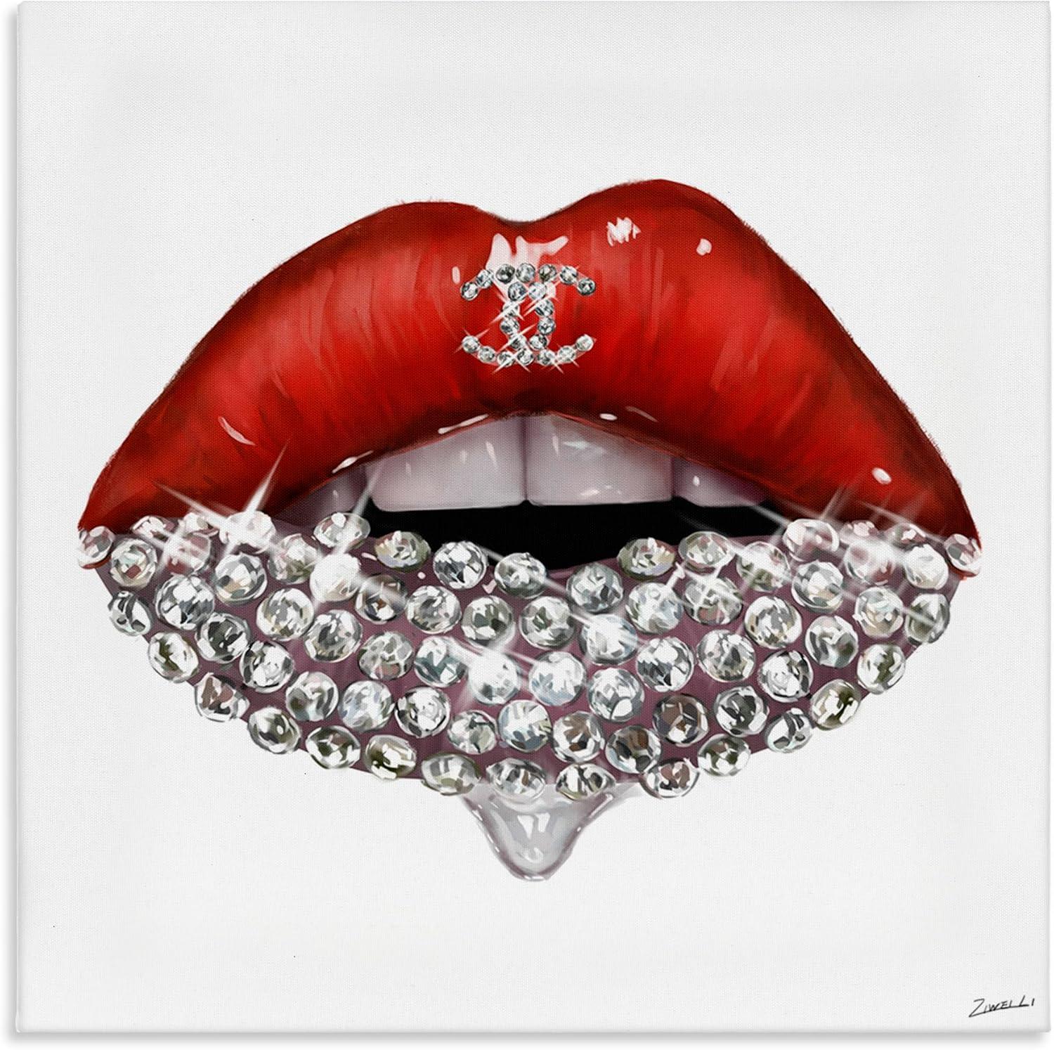 Stupell Industries Chic Red Lip Portrait Women's Fashion Stone Details Designed by Ziwei Li