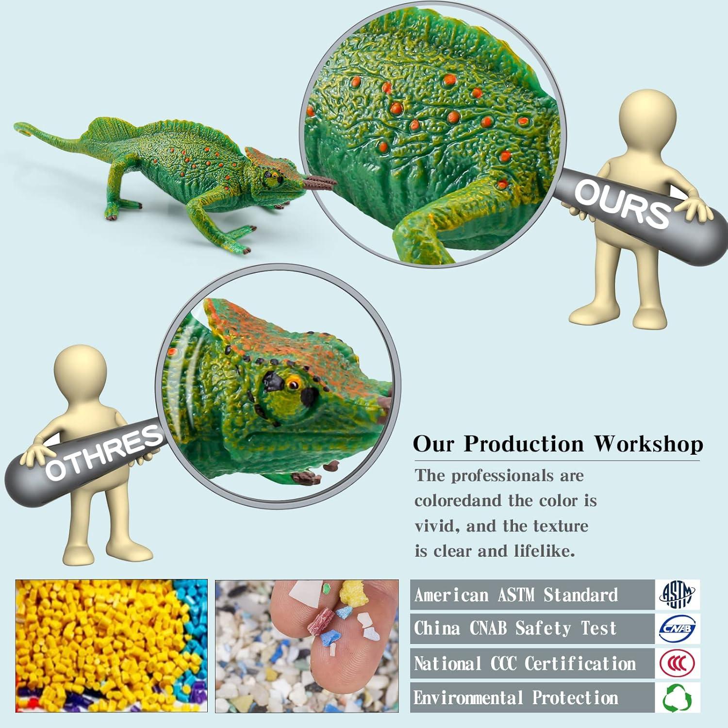 3PCS Plastic Lizard Figure Bearded Dragon Toy Forest Chameleon Woodland Animal Figurines Toys Set Plastic Animals Figure Gift for Kids Birthday 3 4 5 6 Year Old