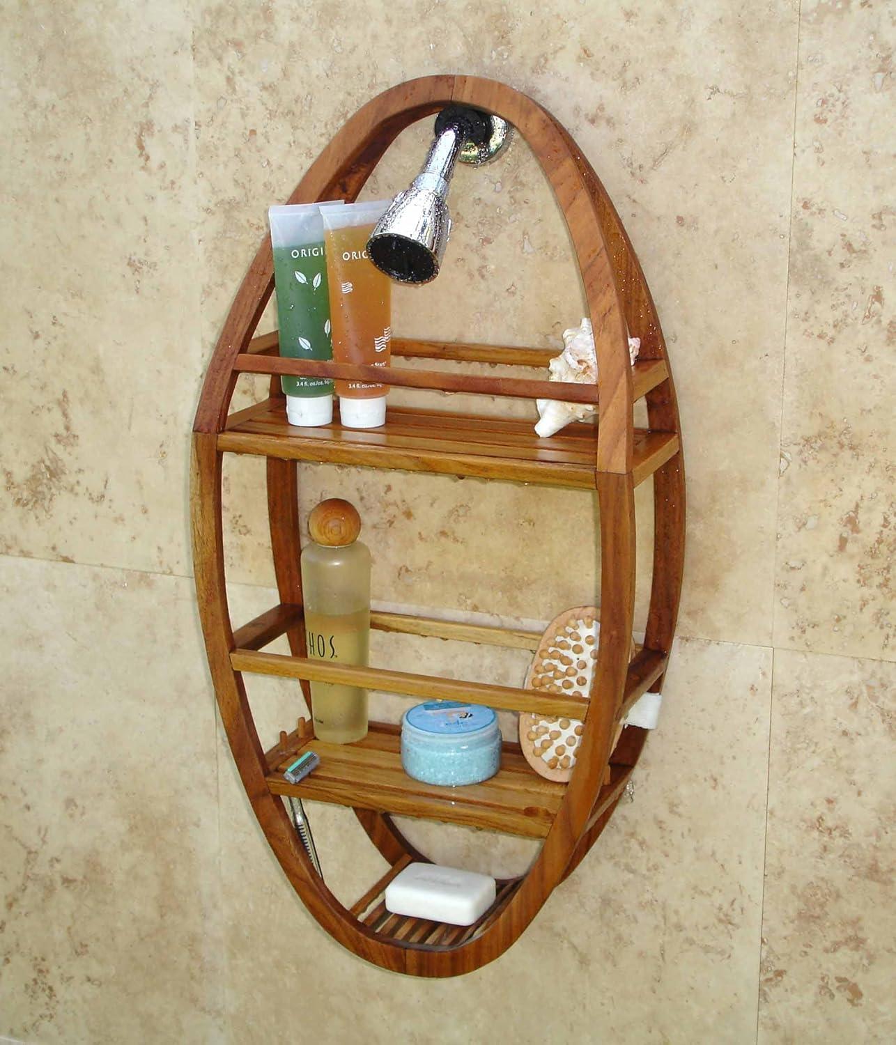 Eco-Friendly Teak Wood Hanging Shower Caddy with Suction Mount