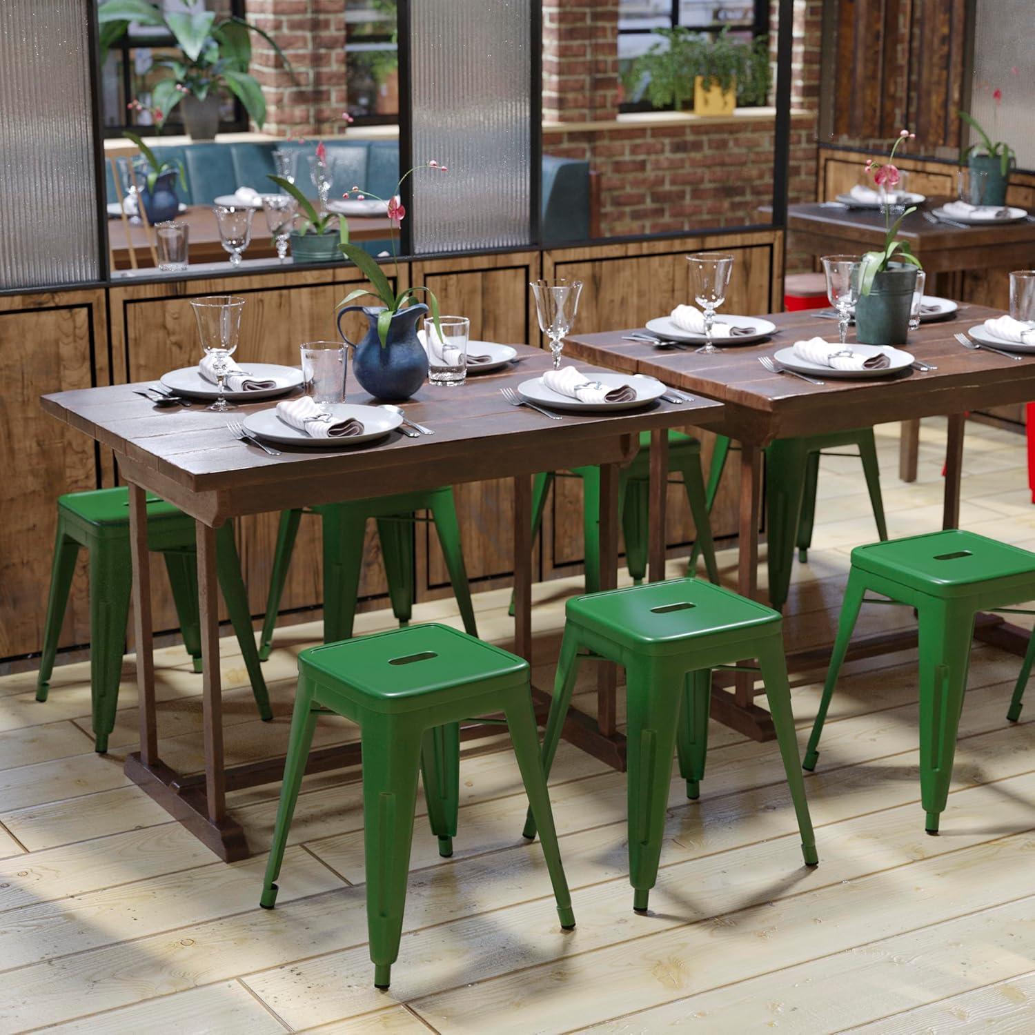 Green Stackable Backless Metal Dining Stools, 18 Inch, Set of 4