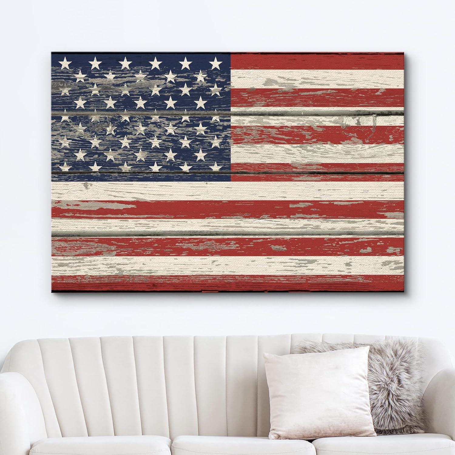 wall26 Canvas Print Wall Art United States Flag on Vintage Retro Wood Panels Pop Culture Cultural Digital Art Modern Art Traditional Colorful for Living Room, Bedroom, Office - 12"x18"