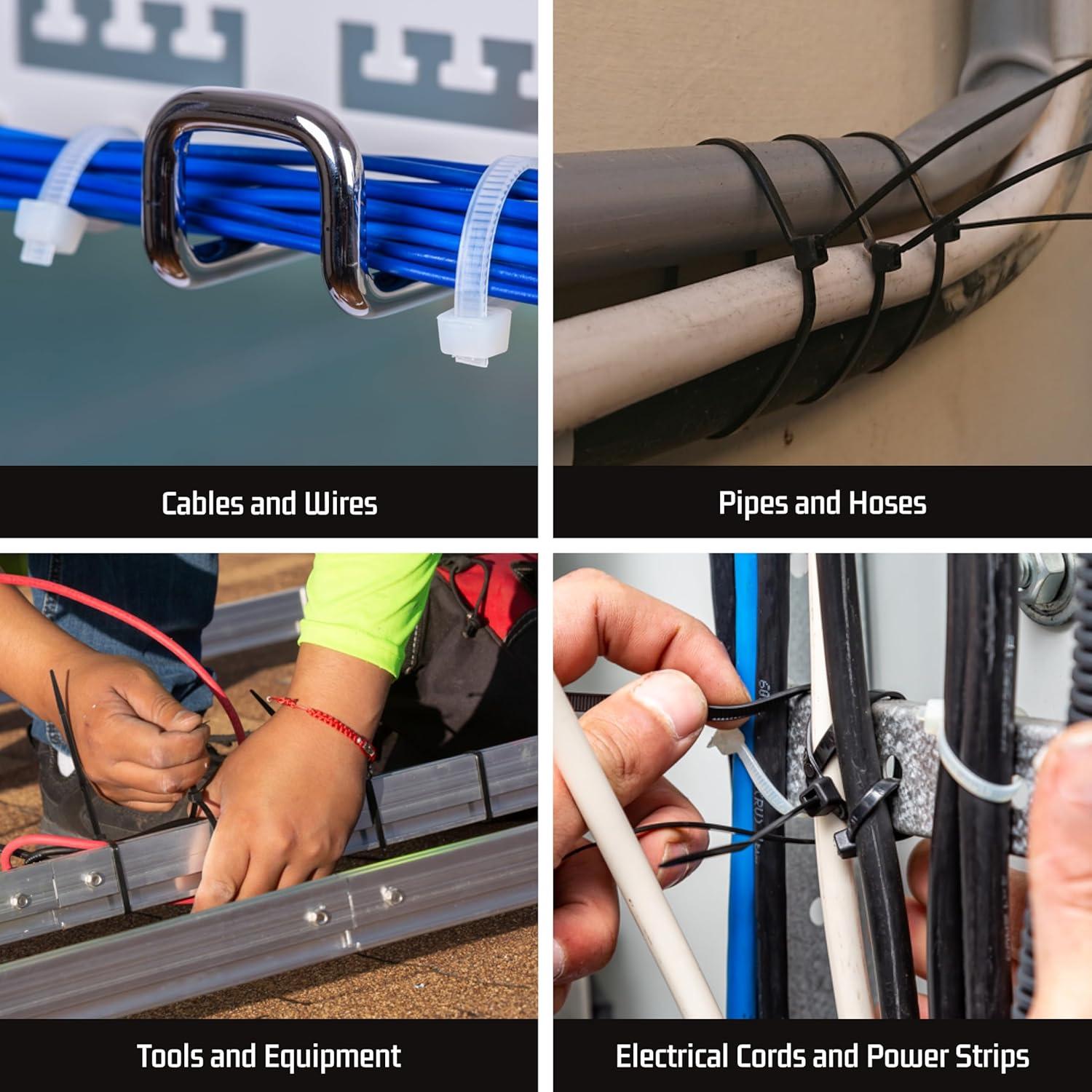 Bolt Dropper Zip Tie Kit 4" 6" 8" Black White 18lb To 50lb Tensile Strength 400 Pack