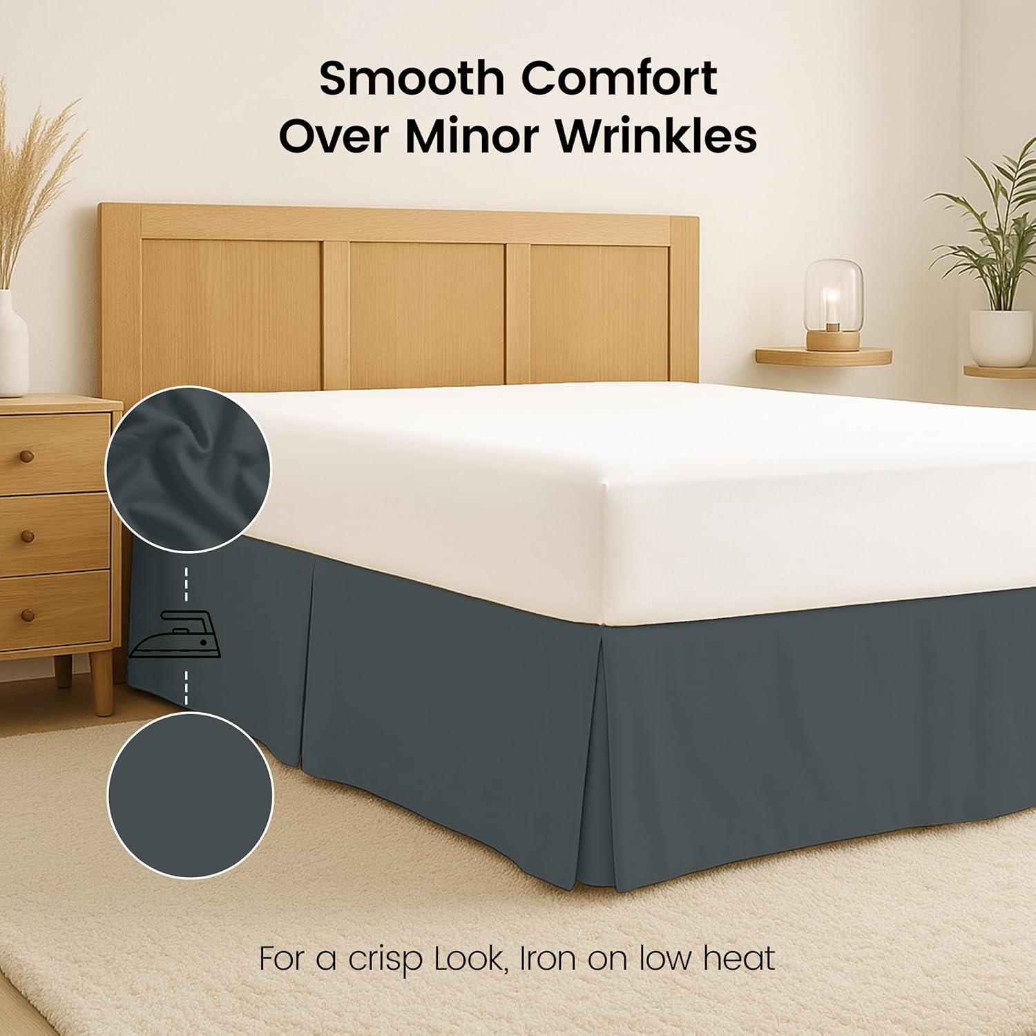 Queen Gray Microfiber Pleated Bed Skirt with 16 Inch Drop