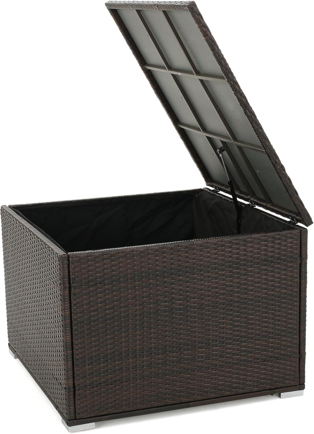 Multibrown Wicker and Iron Outdoor Storage Deck Box