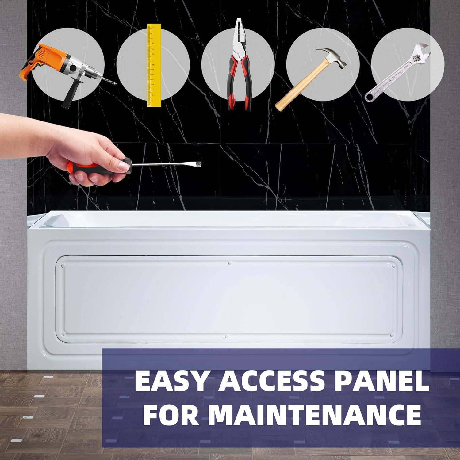 WoodBridge 60" X 30" Alcove Acrylic Rectangular Whirlpool Heated Jetted Tub In White With Drain and Overflow BS666-R-CH01