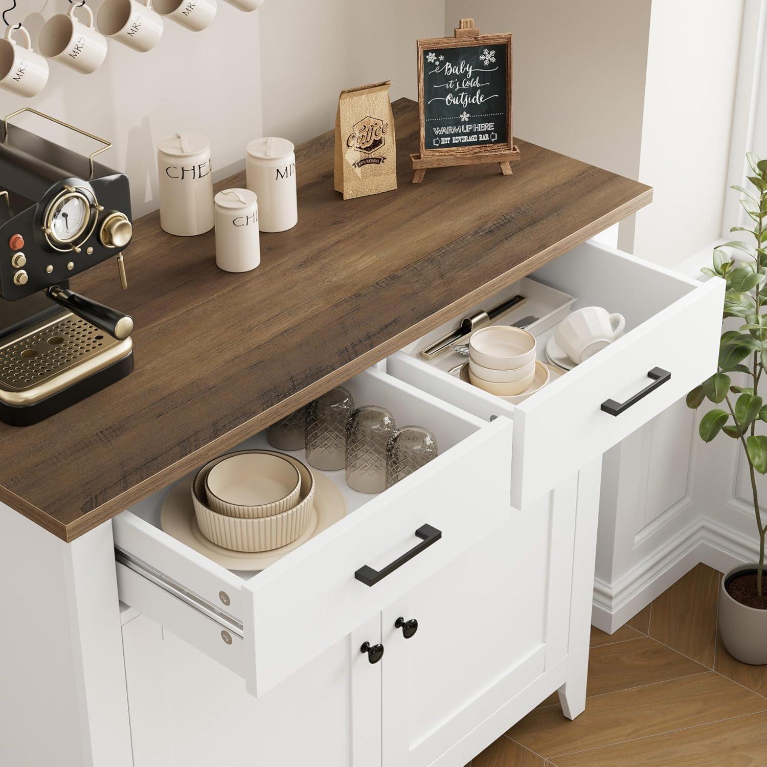 Floor Sideboard and Buffet Server Cabinet, Entryway Console Cabinet for Living Room, Dining Room, Bathroom, Ivory White