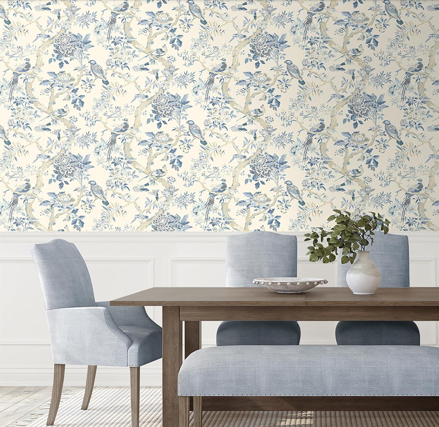 Menara Blue Floral Self-Adhesive Vinyl Wallpaper