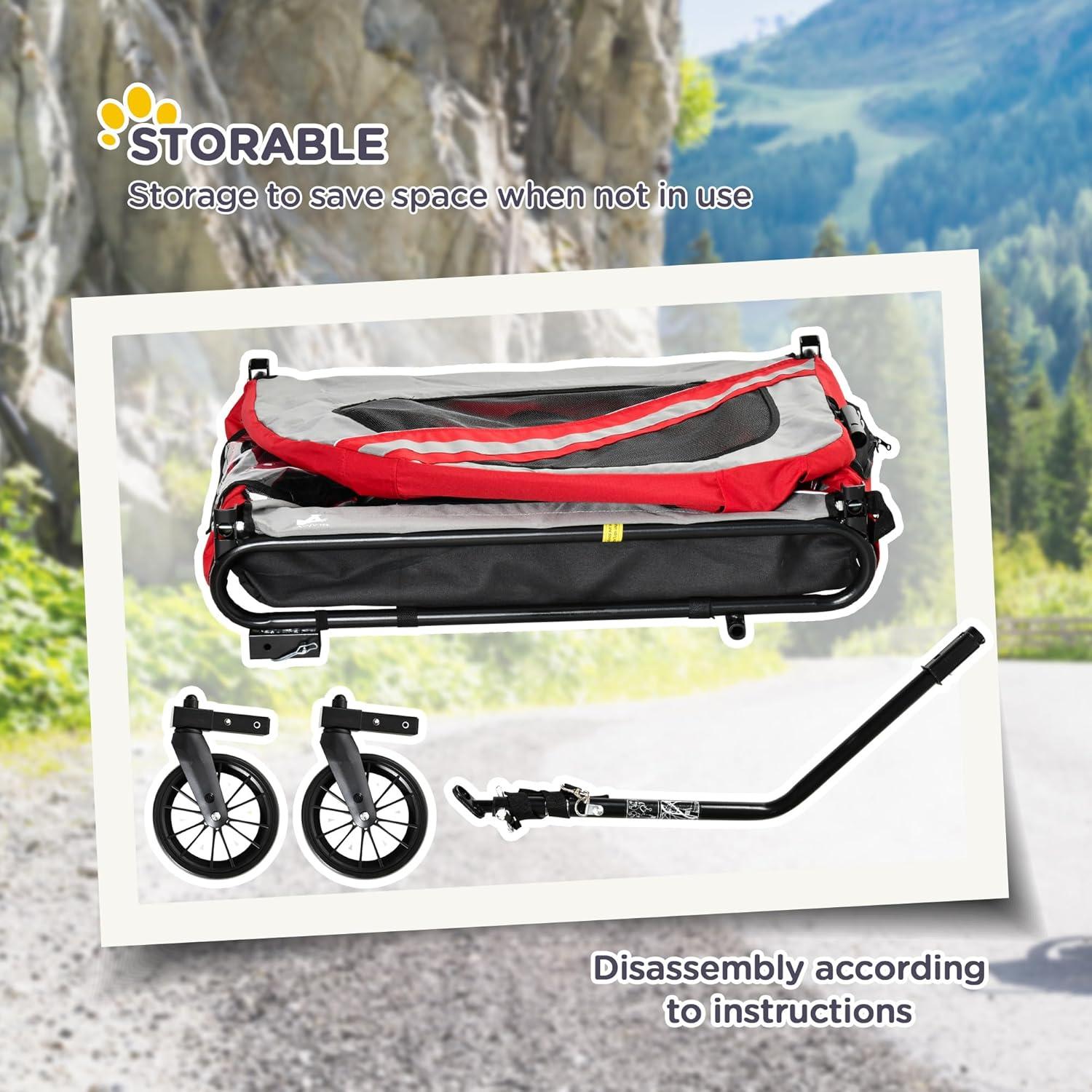 DUOSONG Aosom 2-In-1 Pet Bike Trailer For Small Dogs, Road-Visibility Bicycle Stroller, Weather-Strong Bike Wagon Trailer Sidecar Attachment, Red Red Steel Pet Supplies Pet Strollers