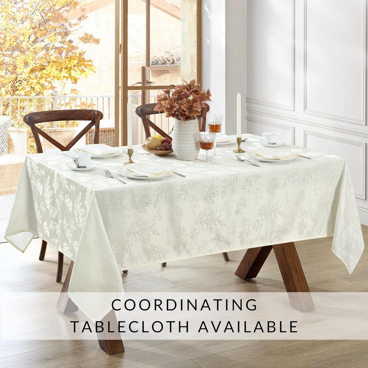 Elegant Woven Leaves Jacquard Damask Napkin, Set of 8 - 17" x 17" - Ivory - Elrene Home Fashions