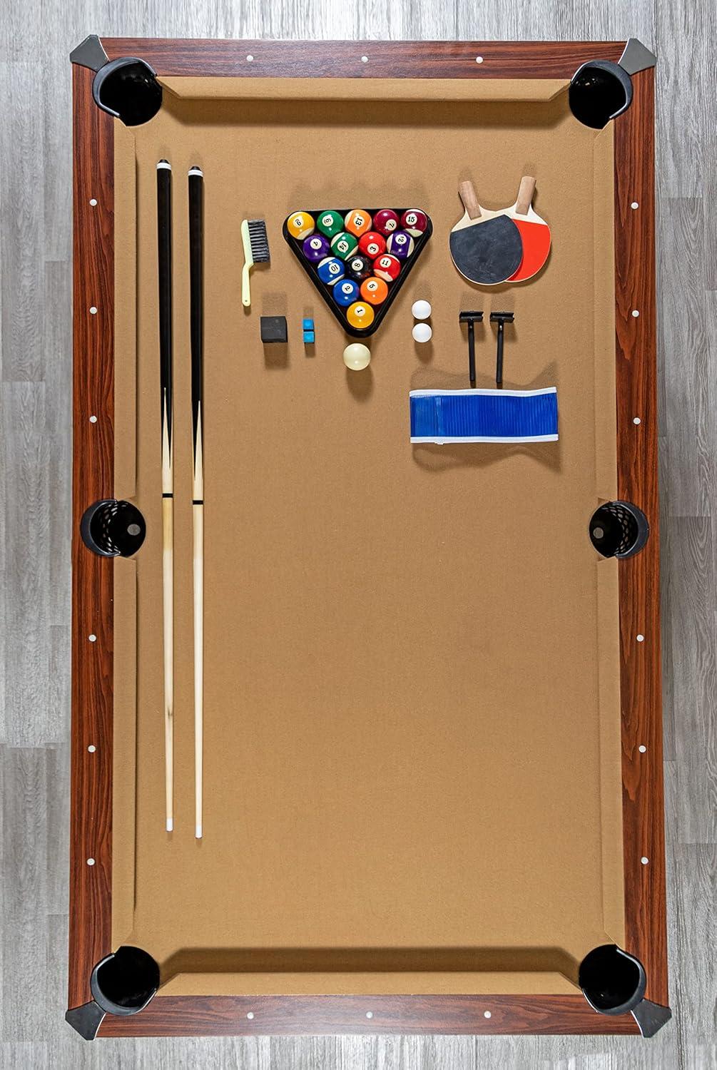 Hathaway Newport Stylish 7 Ft Multi Game Pool Table Combo with Dining Top and Ping Pong – Includes Benches for Home Storage and Accessories