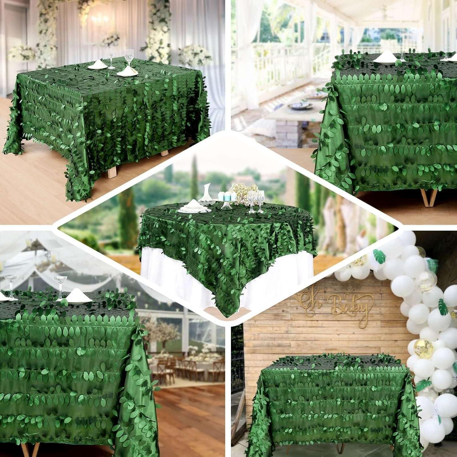 Efavormart 90"x90" Square Leaf Petal Taffeta Tablecloth - Decorative 3D Leaf Ruffle Table Cover for Forest Party, Wedding, Event, Dessert Tables - Green