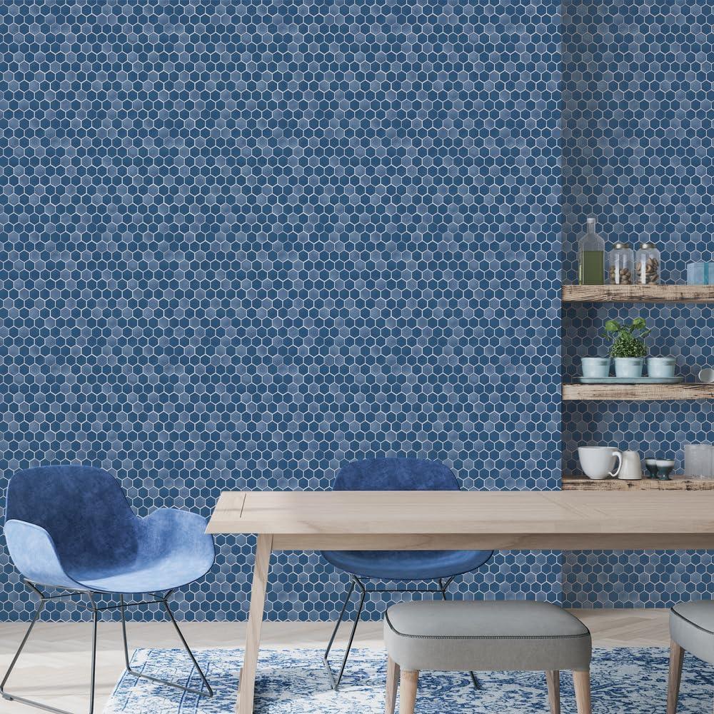 Tempaper & Co.® Hexagon Tile Removable Peel and Stick Wallpaper, Shades of Sapphire, 28 sq. ft.: Vinyl, Self-Adhesive, Geometric Design