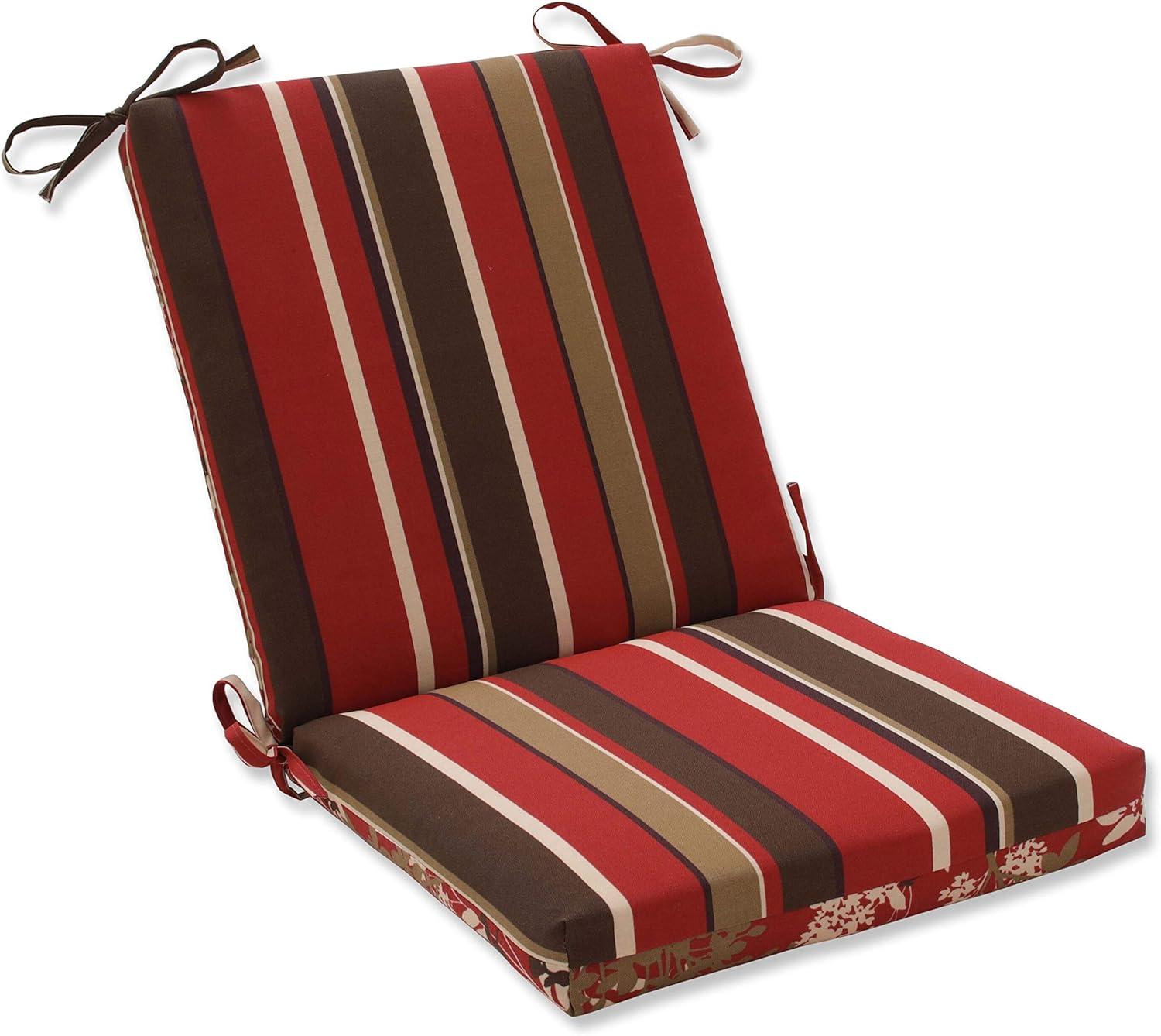 Modern Floral & Stripe Reversible Outdoor Chair Cushion, Brown/Red
