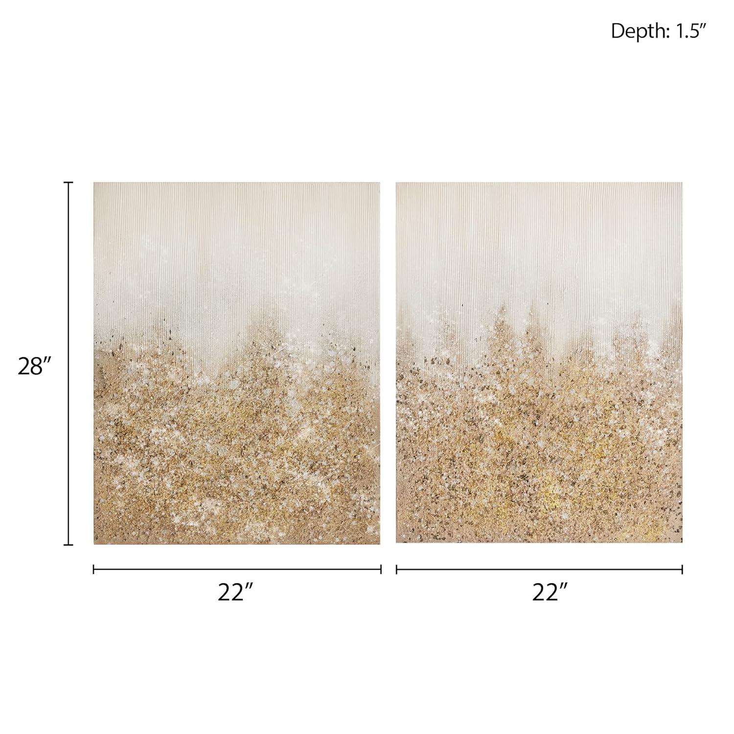 Madison Park Set of 2 22" x 28" Glimmer Hand Brush Embellished Canvas Gold: Modern Abstract Wall Art for Living Room