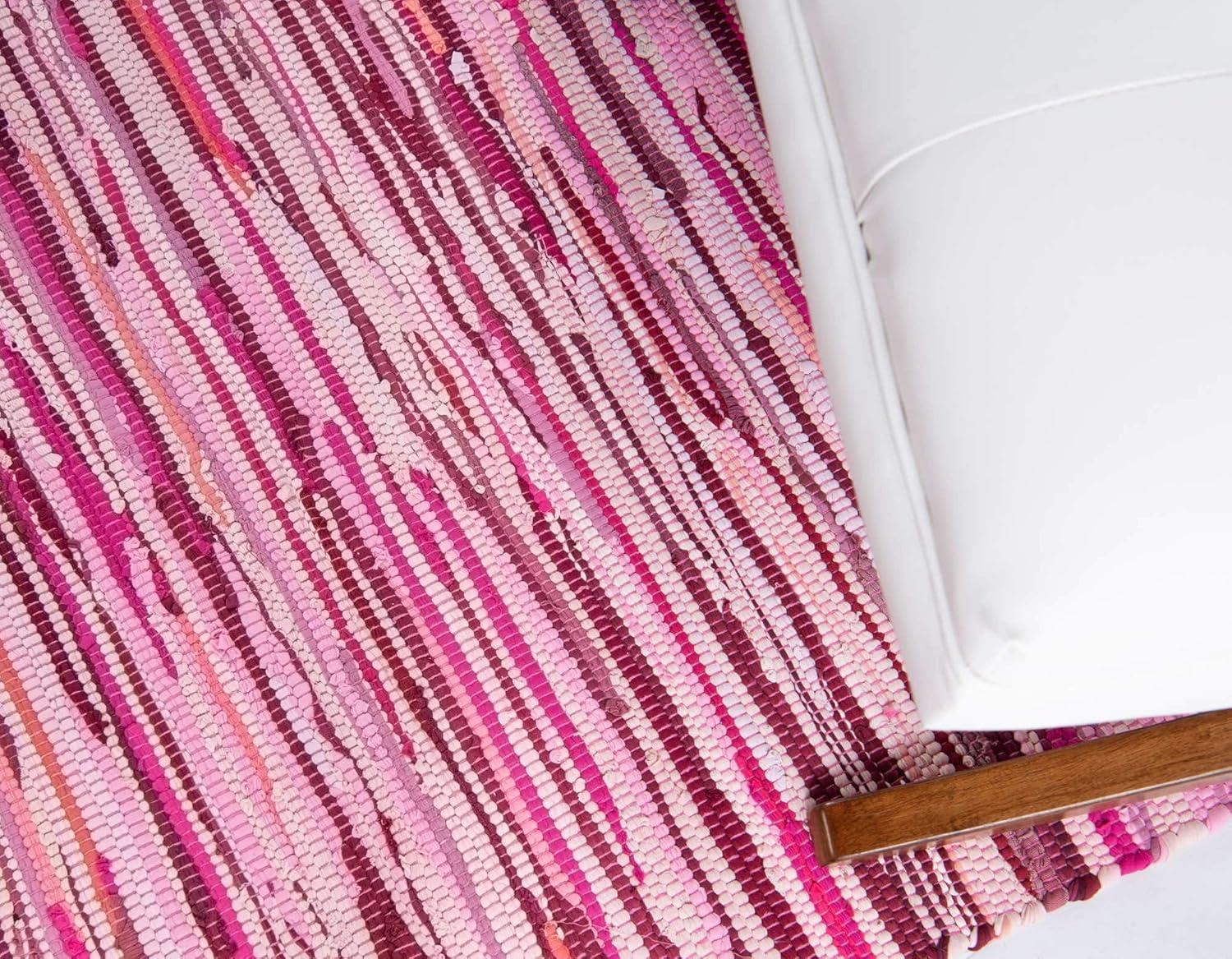 Handmade Pink Striped Cotton Reversible Area Rug