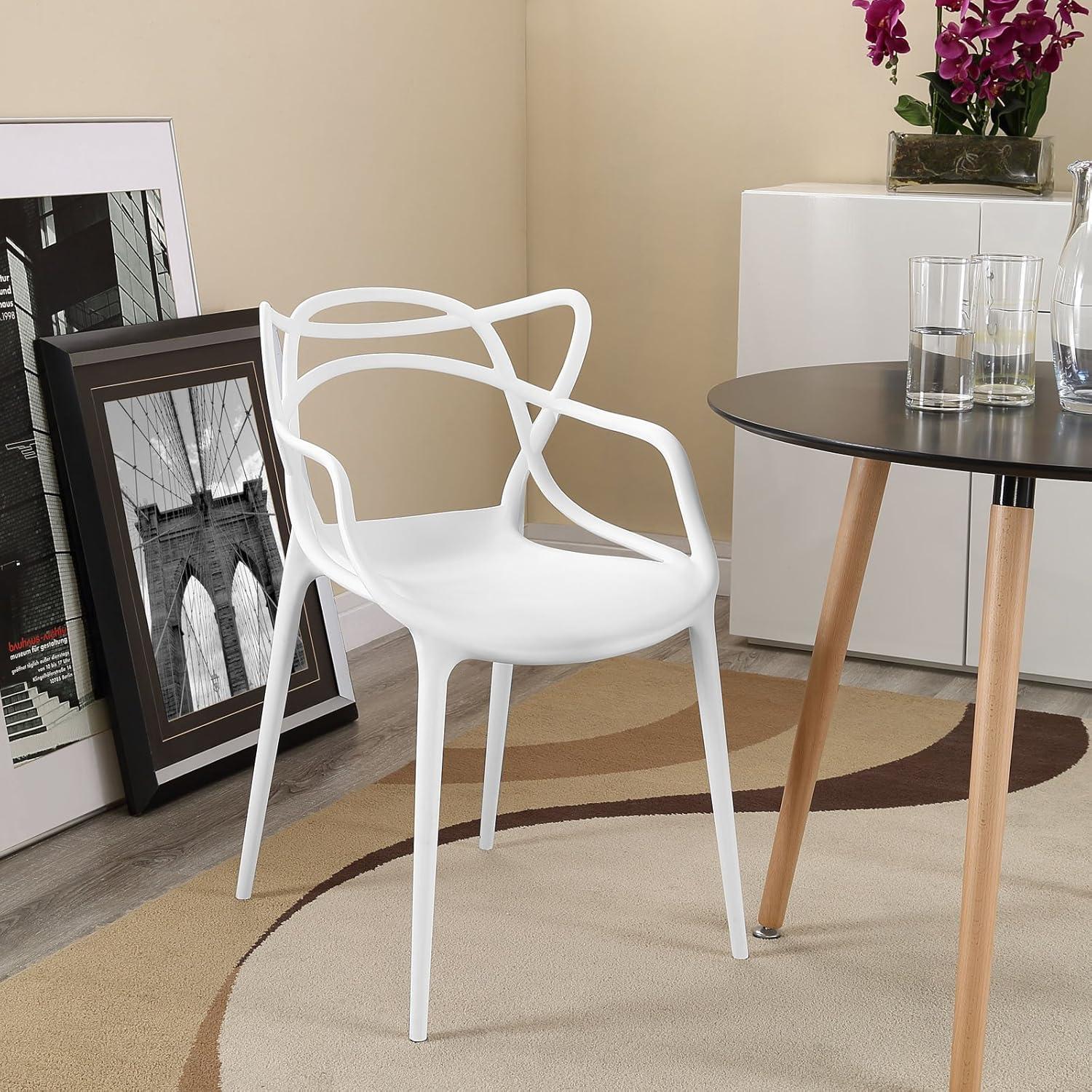 Modway Entangled Dining Armchair White : Modern Plastic, No Assembly, Spot Clean, 330lb Capacity