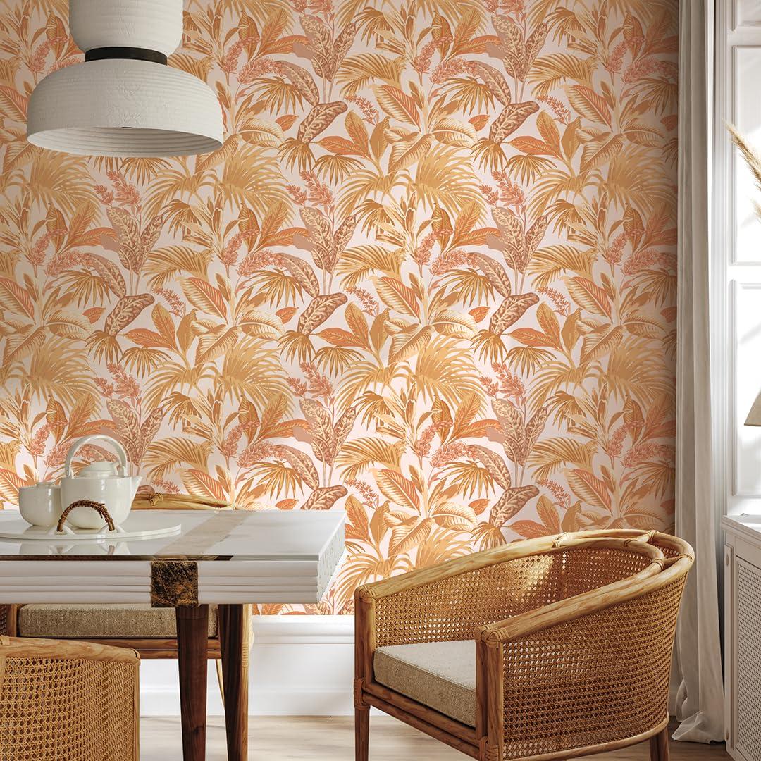 Tempaper & Co.® Havana Palm Removable Peel and Stick Wallpaper, Terracotta Sun, 28 sq. ft.: Vinyl Botanical Leaf Design