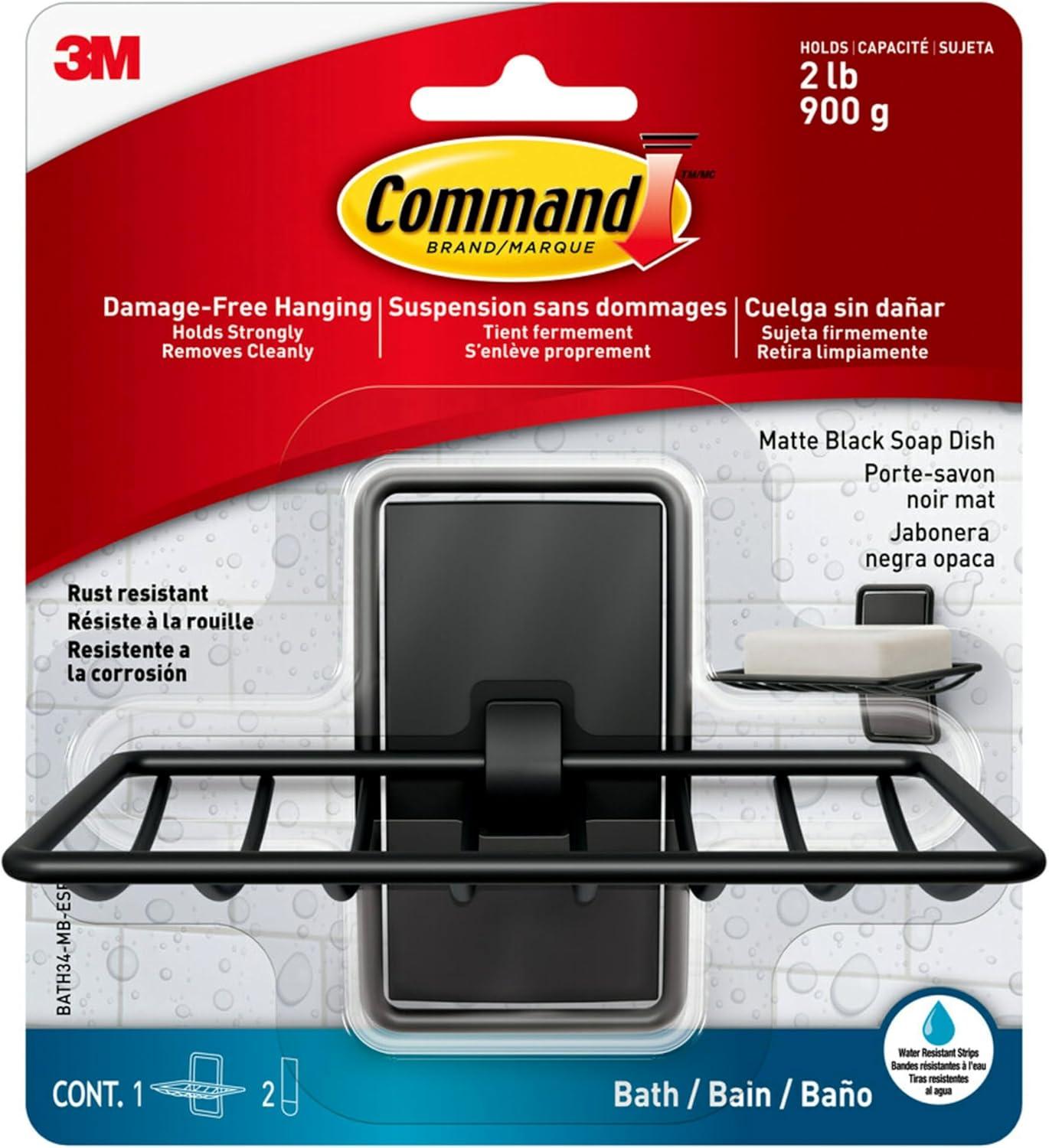 Command Bath Soap Dish, Matte Black, Bathroom Organization, Rust Resistant