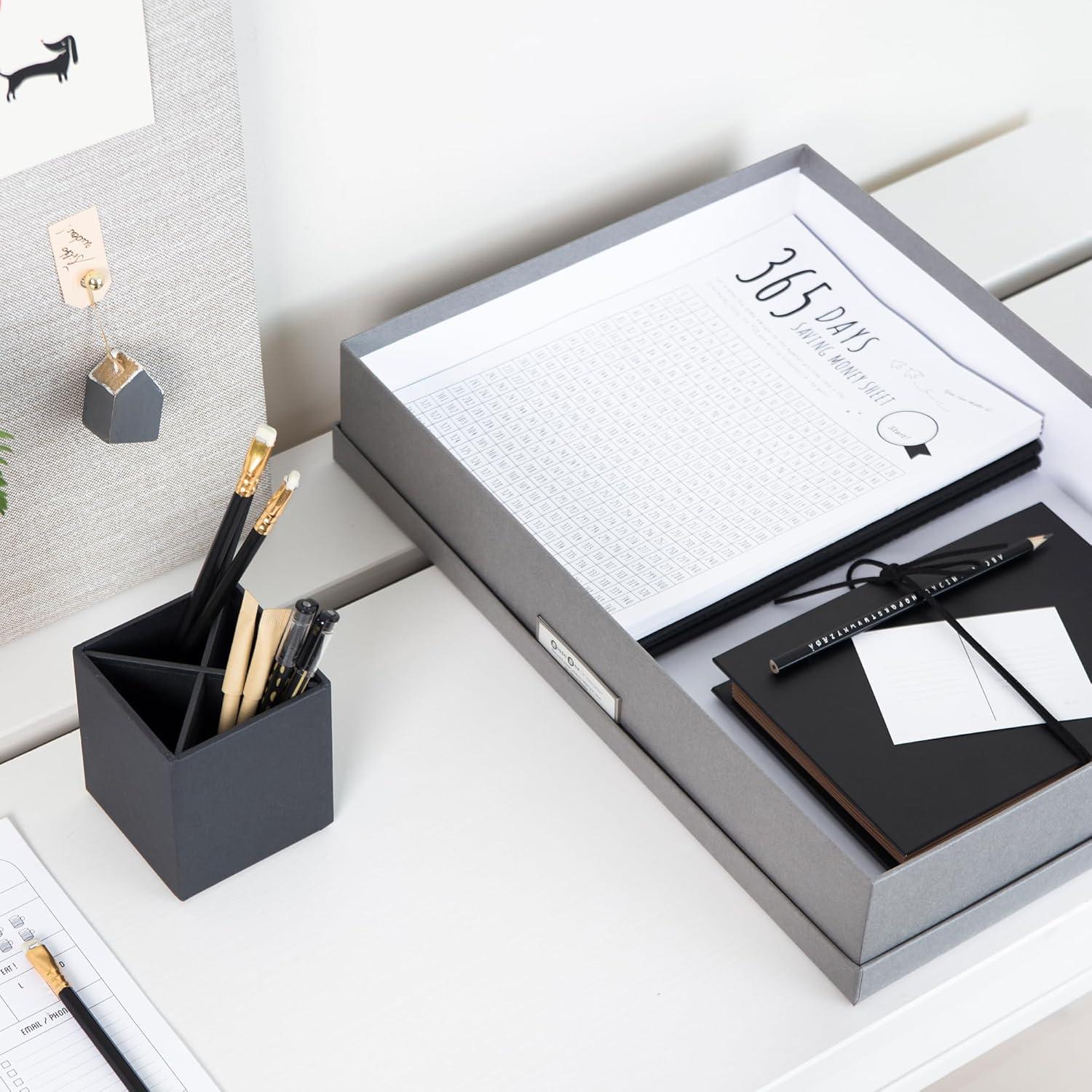 Bigso Box of Sweden Sverker Fiberboard Legal and Art Storage Box | Scrapbook Storage Box| Durable Document Boxes with Lid and Metal Label Holder | 17.1’’ x 12.2’’ x 3.3’’ | Grey