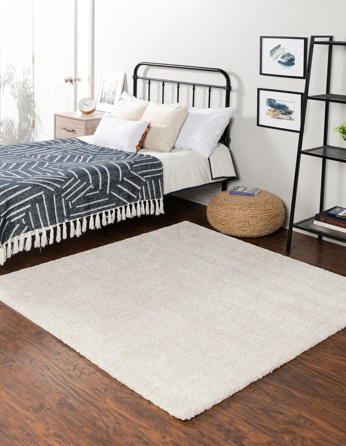 Ivory Square Easy-Care Shag Rug 5' 3" - Stain-Resistant & Kid-Friendly