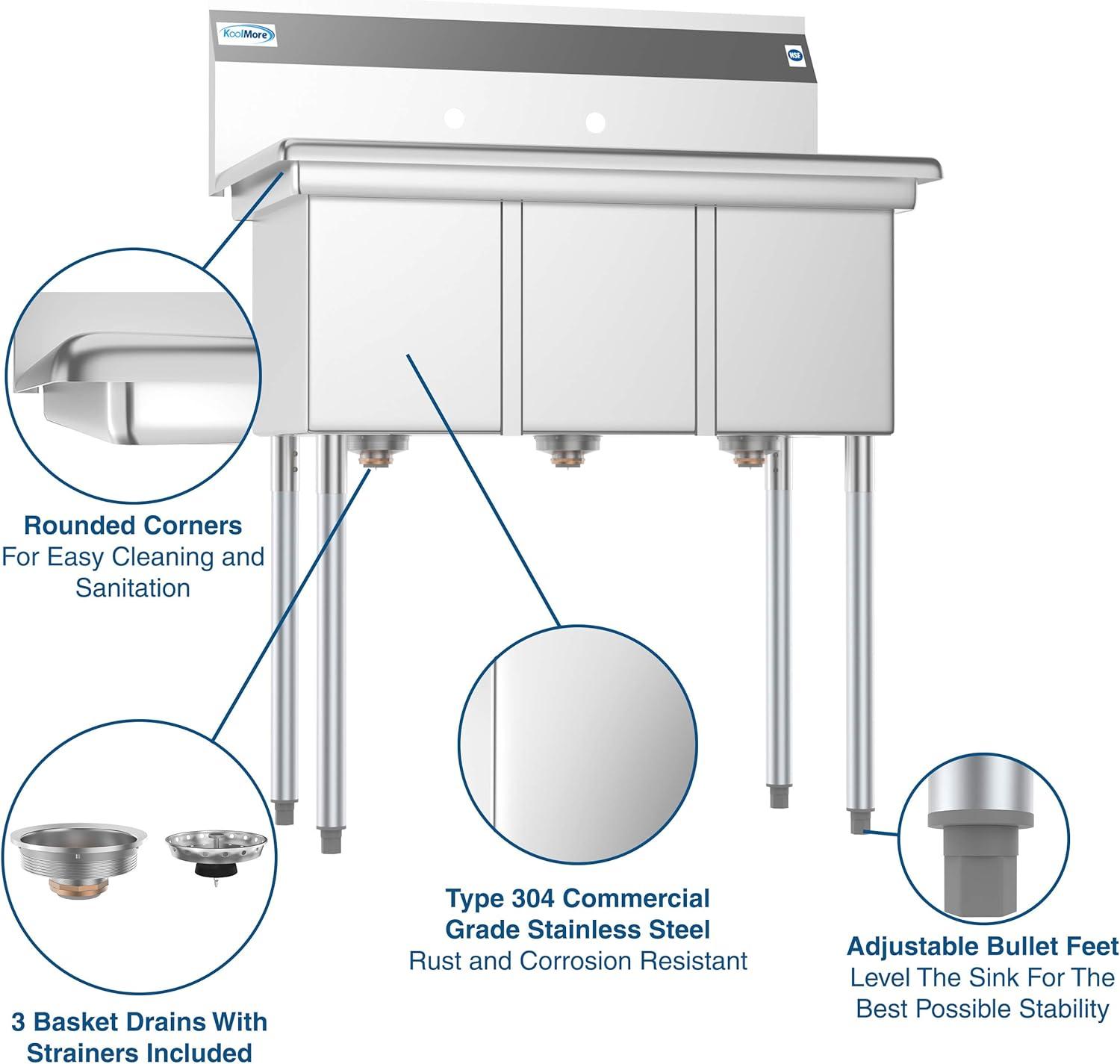 36'' L Flush Triple Bowl Stainless Steel Kitchen Sink