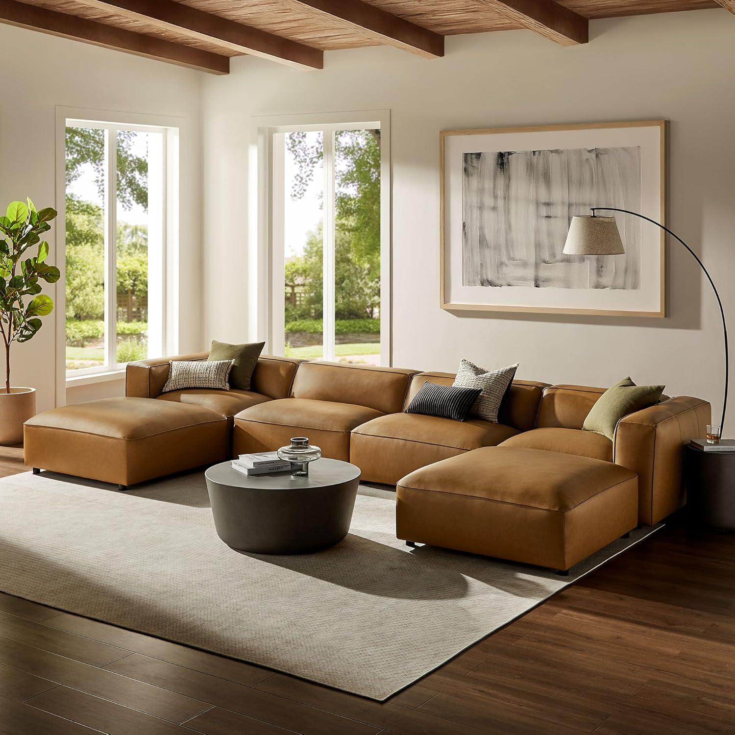 Modway Auren 6-Piece Upholstered Vegan Leather Modular Sofa