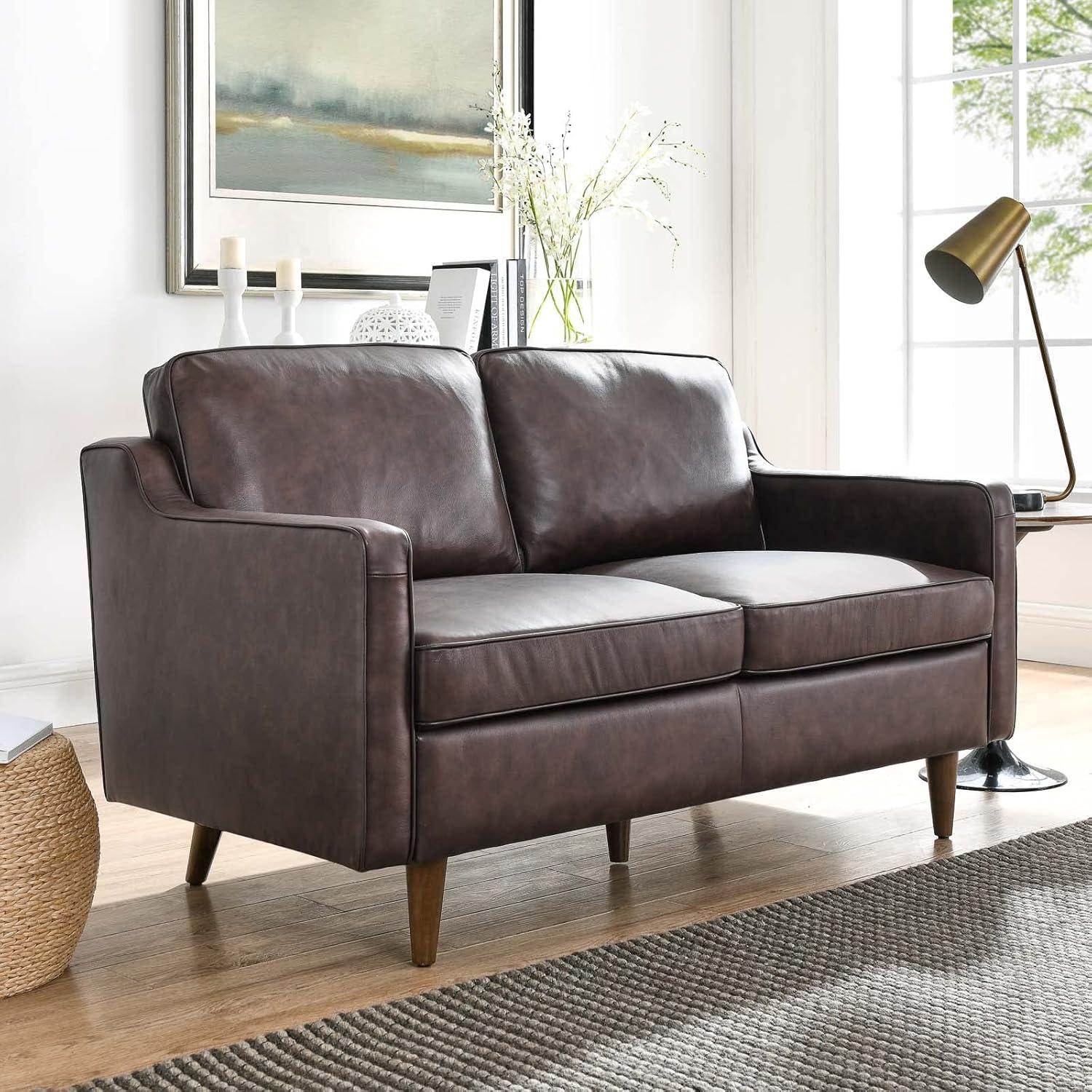 Modway Impart Genuine Leather Loveseat in Brown