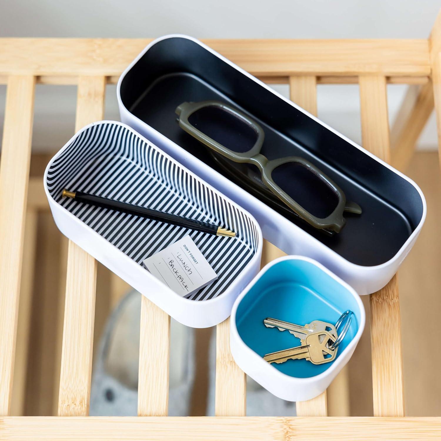 Three By Three Seattle Drawer Organizer Pack of 3, 2", Black/Sky Blue/Stripes (52308)