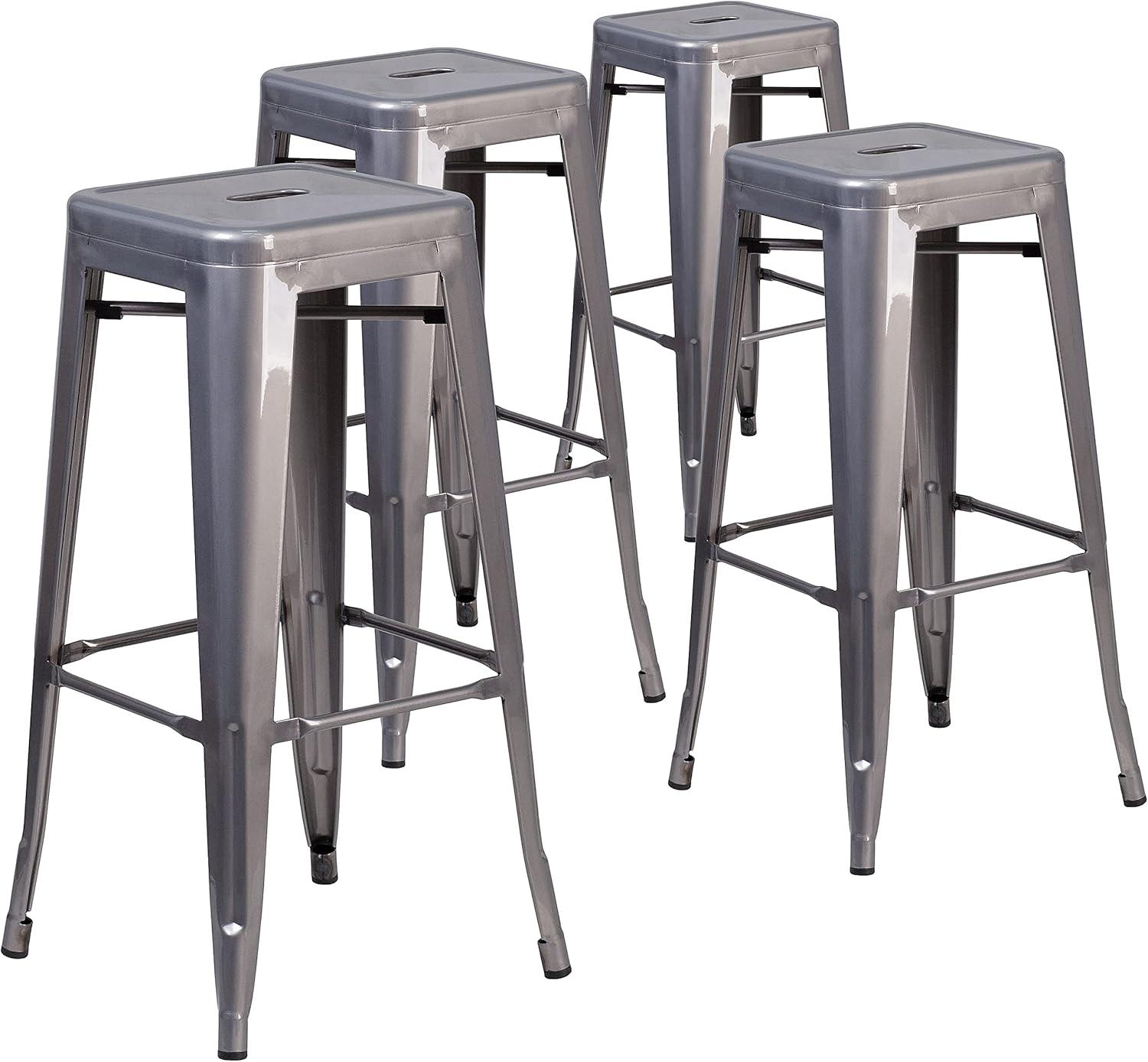 Lincoln 30'' Clear Coated Metal Stackable Barstool - Set of 4