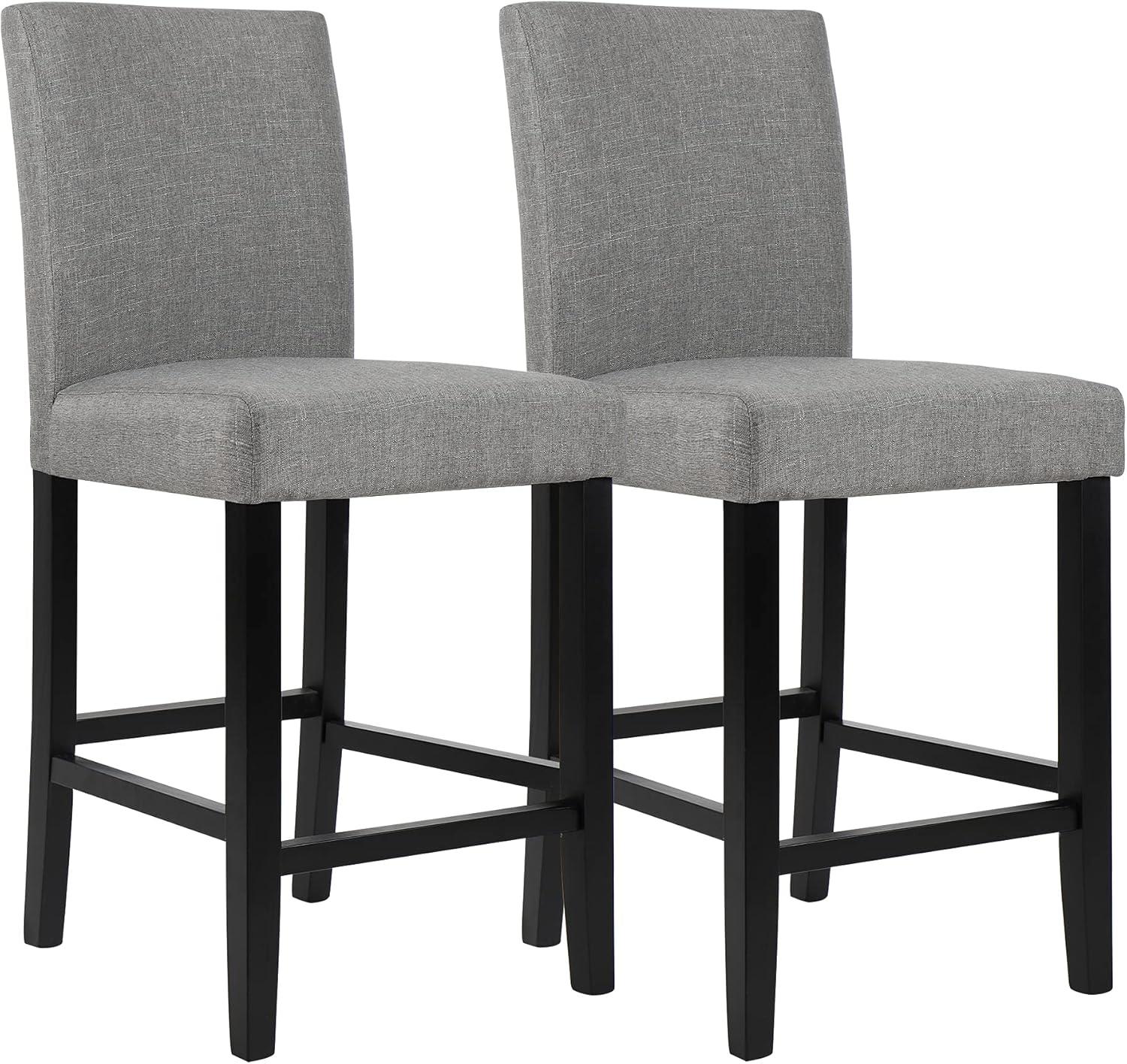 Counter Height Fabric Upholstered Barstools with Silver Nailhead Trim in Gray, Set of 2