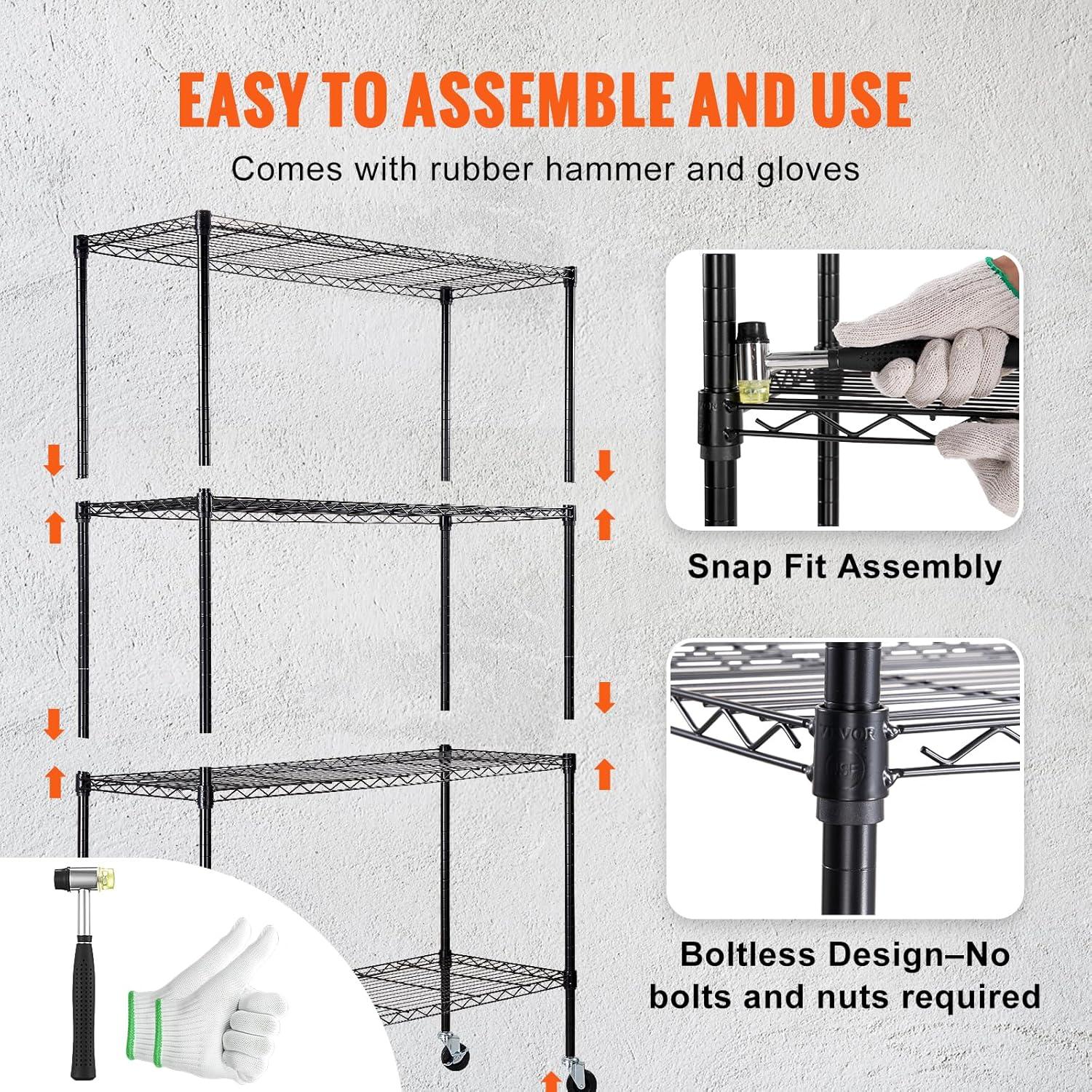 VEVOR 4-Tier Adjustable Storage Shelving Unit with Wheels, 700 lbs Capacity, Heavy Duty Metal Wire Rack