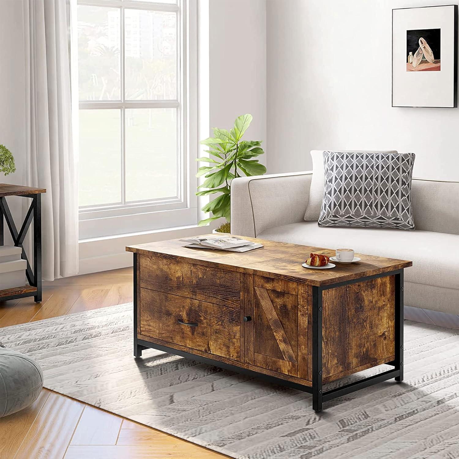 FABATO Lift Top Coffee Table Wood Cabinet with Storage Drawer and Hidden Compartment for Living Room and Office