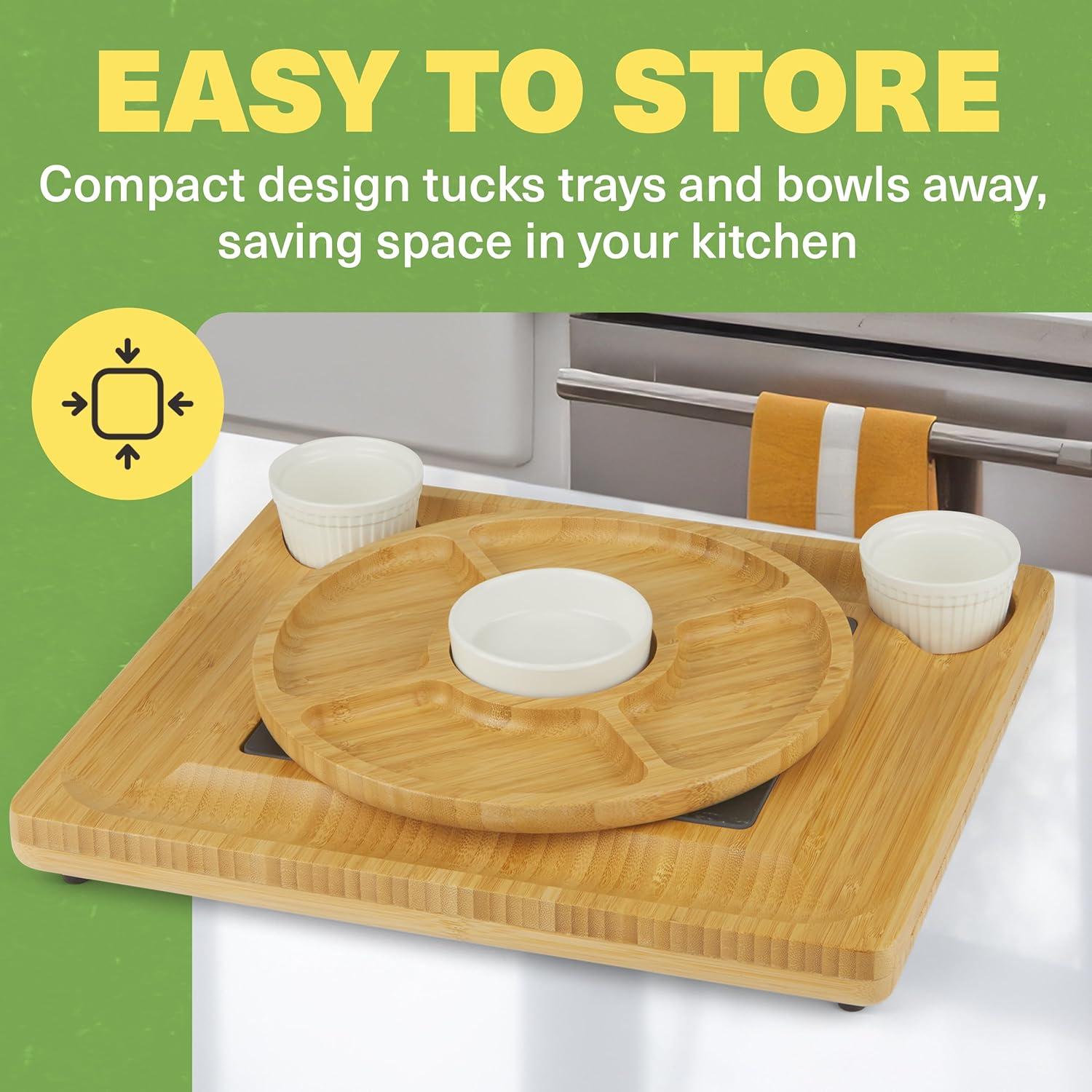 Expandable Bamboo Cheese Board Set with Ceramic Bowls and Utensils