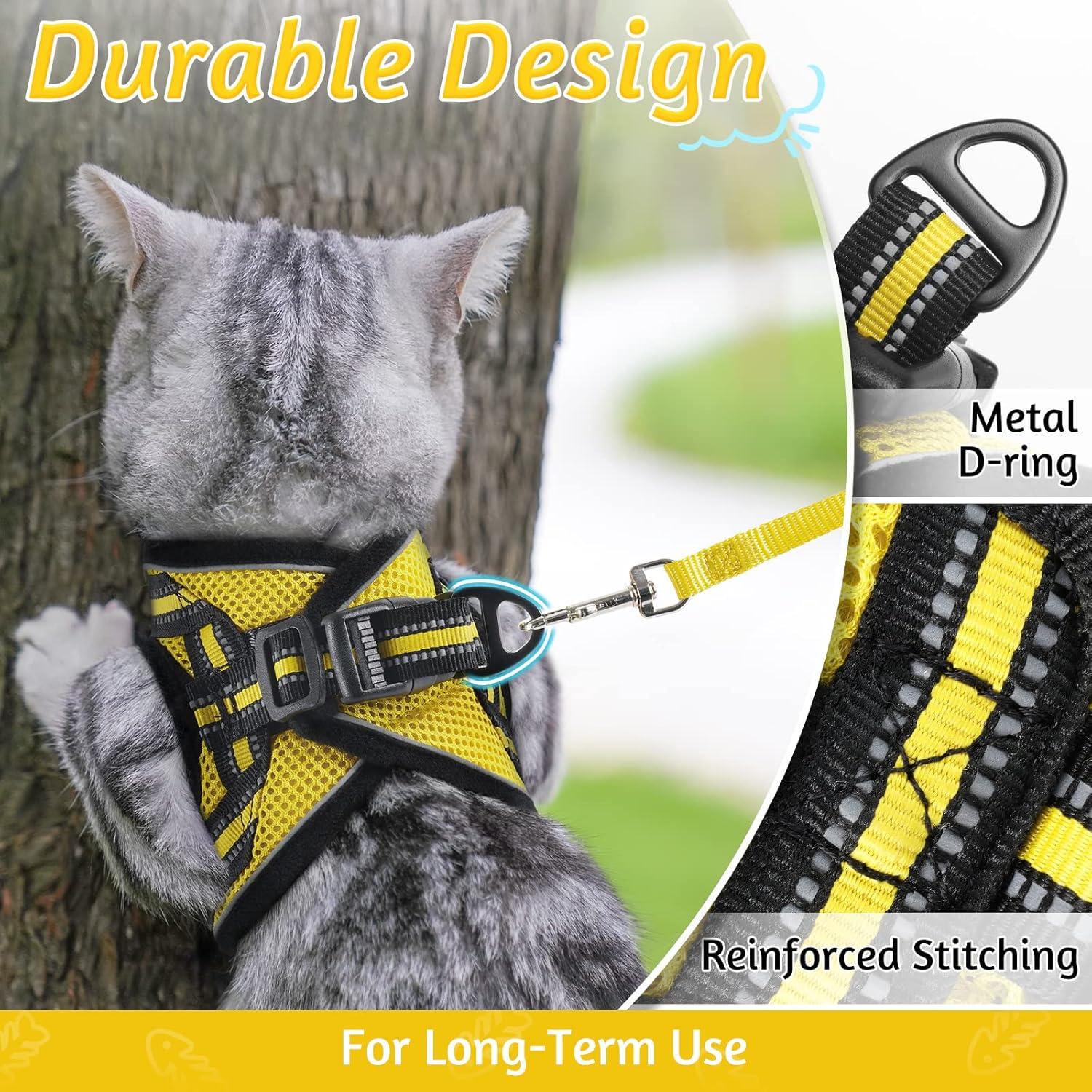 rabbitgoo Cat Harness and Leash Set for Walking Escape Proof, Adjustable Soft Kittens Vest with Reflective Strip for Small Cats, Comfortable Outdoor Vest, Yellow