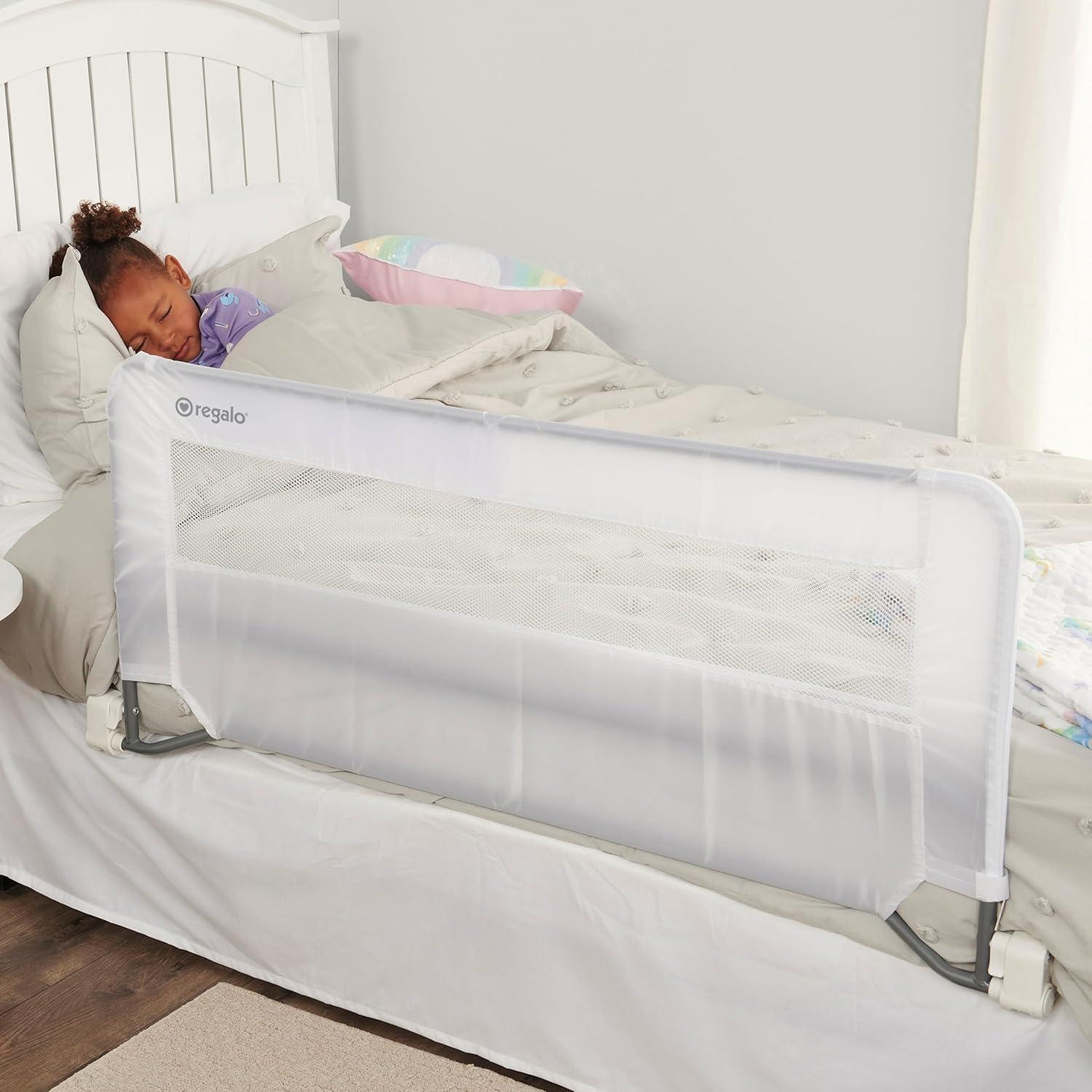 White Mesh Swing Down Bed Rail Guard with Steel Frame