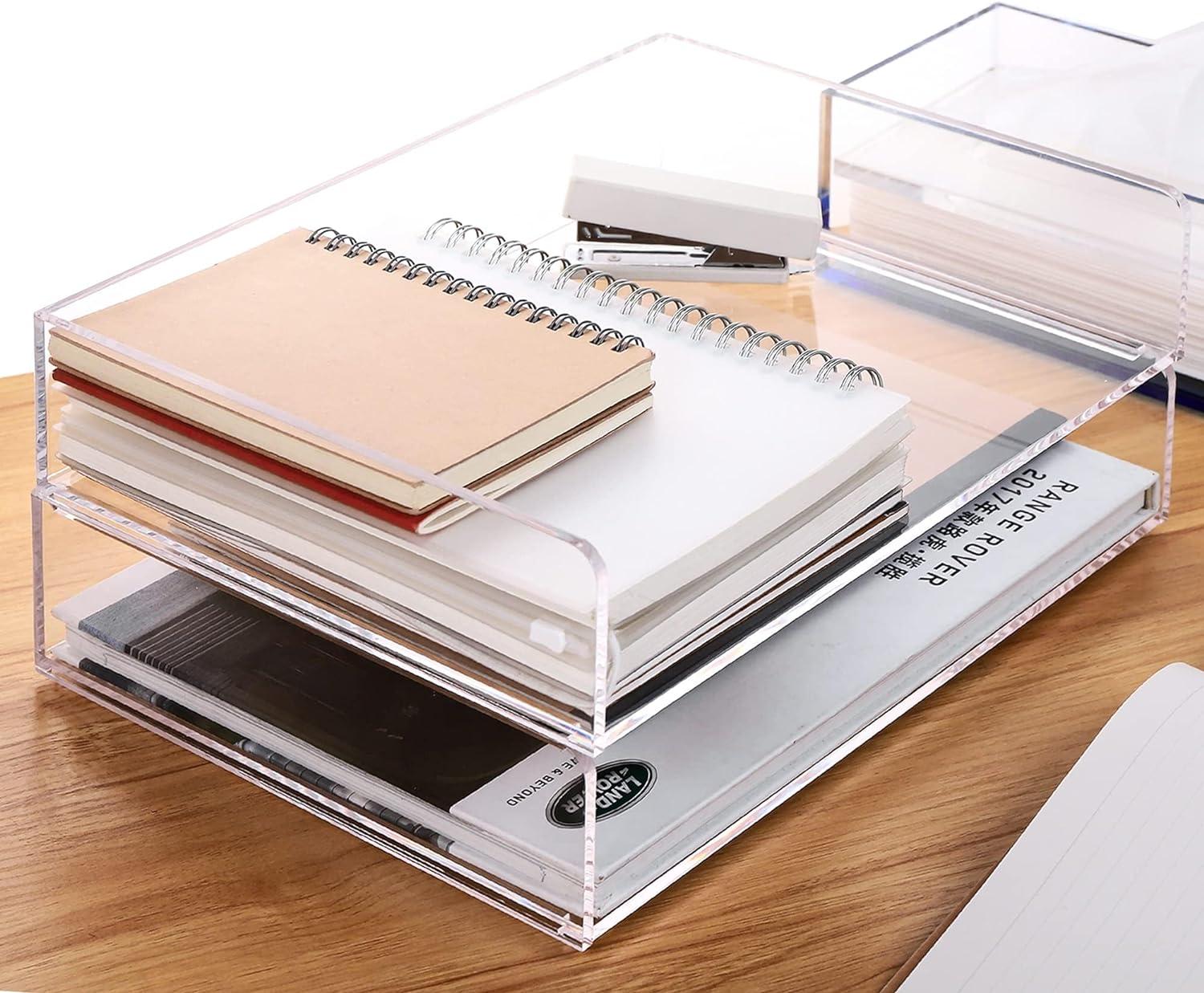 Clear Acrylic Stackable Desk Organizer Tray Set