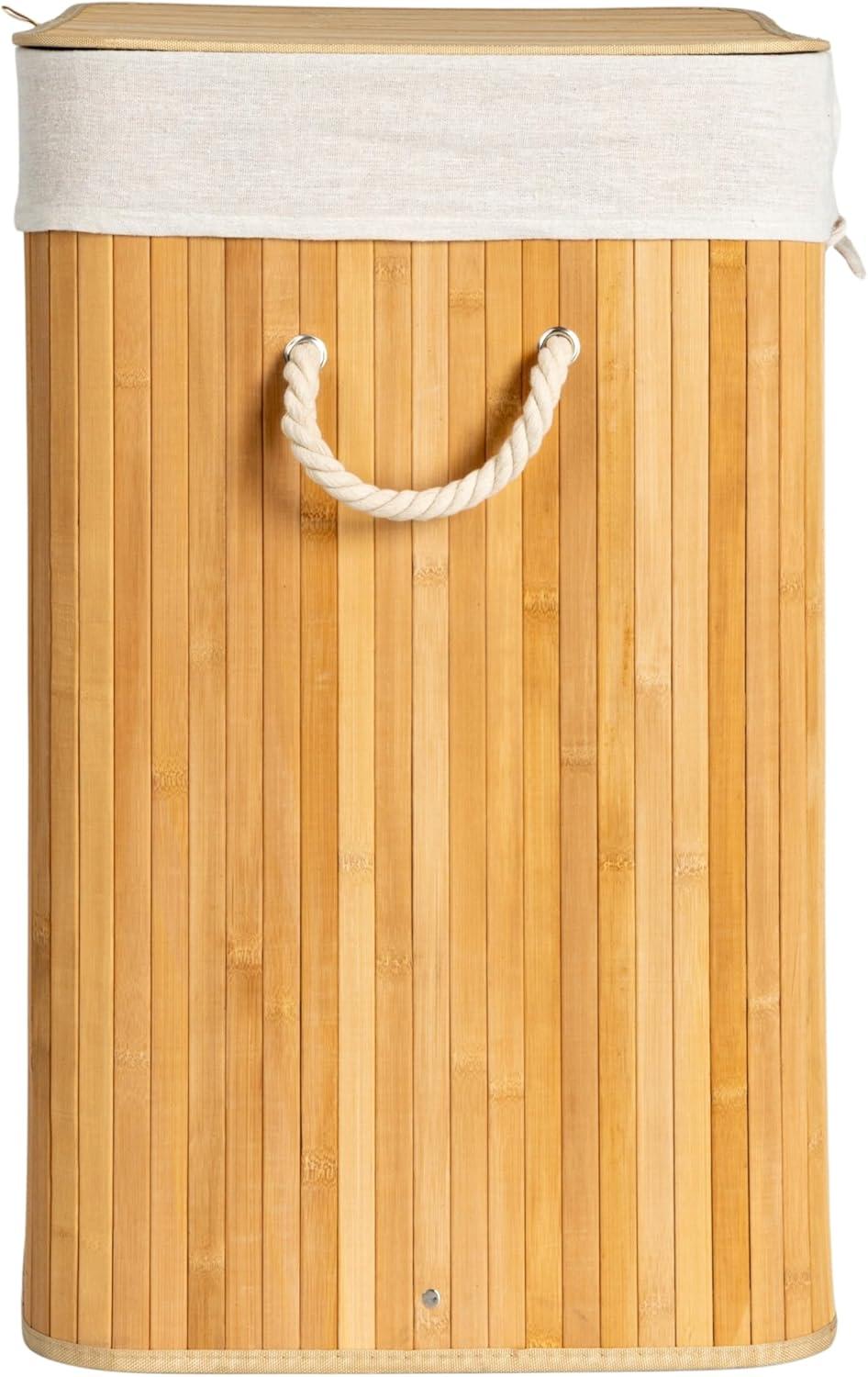 Bamboo Laundry Hamper with Rope Handles, Lid and Removable Machine Washable Laundry Bag