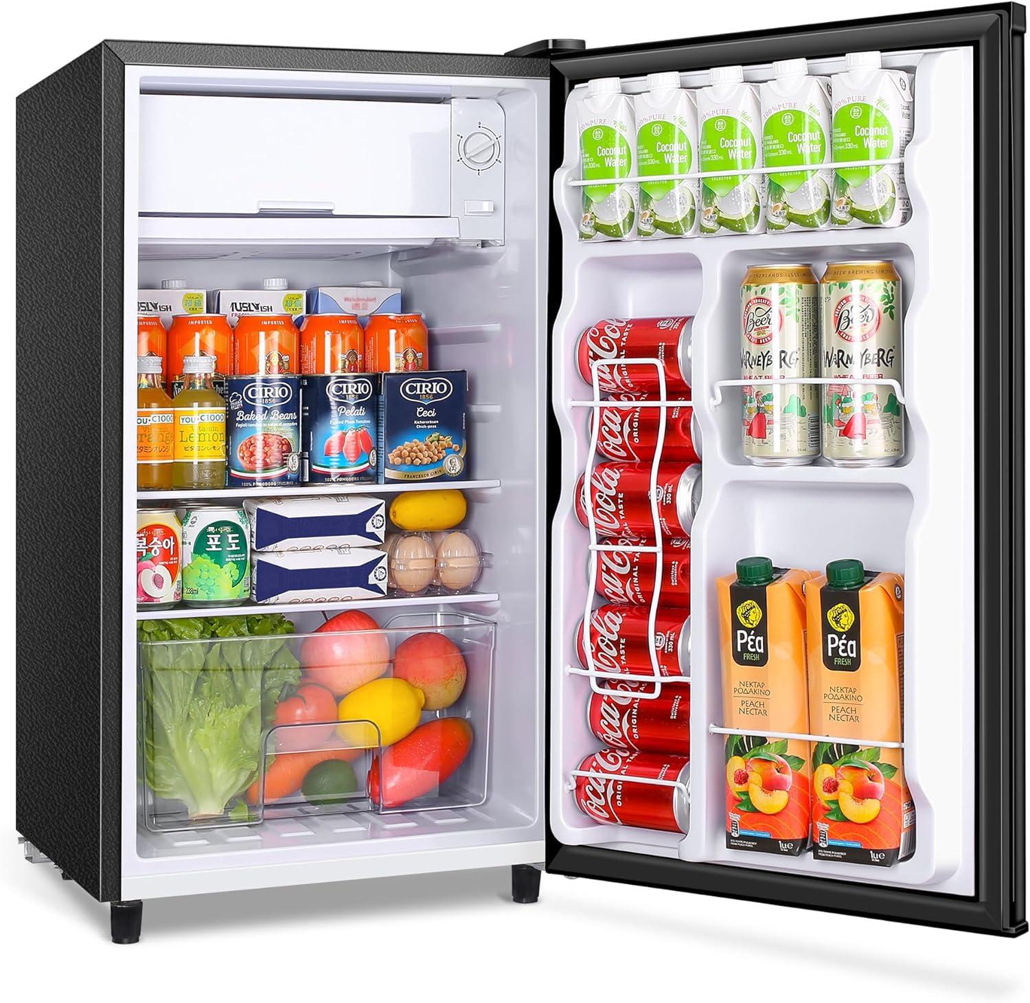 Elevon 3.2 Cu.Ft Mini Fridge with Freezer Small Refrigerator Single Door Adjustable Thermostat Energy-efficient Low Noise, Compact Fridge for Bedroom, Office, Dorm