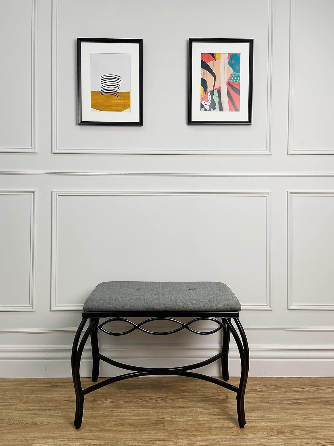 Mango Steam Vanity Seat for Makeup Room, Dressing Stool, Entryway Bench - Gray Shoe Bench