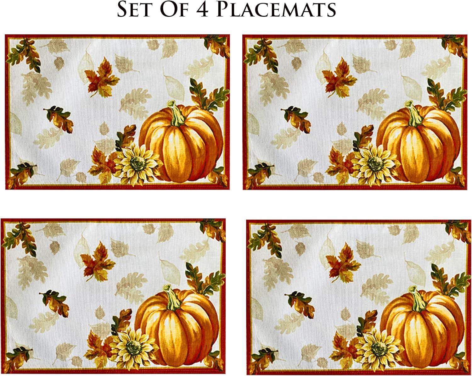 Newbridge Thanksgiving Autumn Pumpkin Festival Bordered Fabric Placemats, Set of 4 Placemats