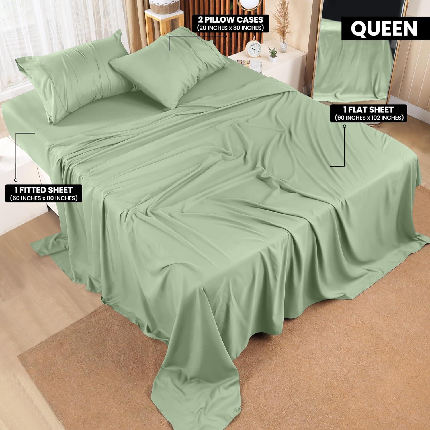 Utopia Bedding Queen Sheet Set – 4 Piece Bed Sheets for Queen Size Bed, Soft and Breathable Microfiber, Includes 1 Fitted Sheet, 1 Flat Sheet and 2 Pillowcases (Sage)