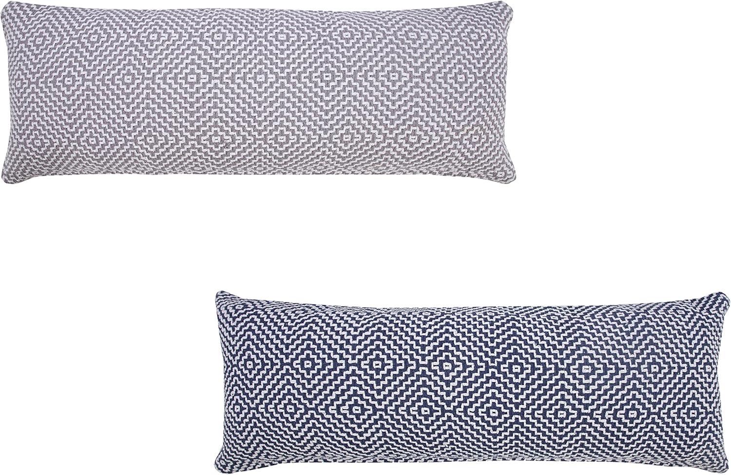 Ox Bay 14" x 36" Modern, Bohemian, Coastal, Farmhouse Blue, White, Multi-color Geometric Cotton Throw Pillow , Zip Closure