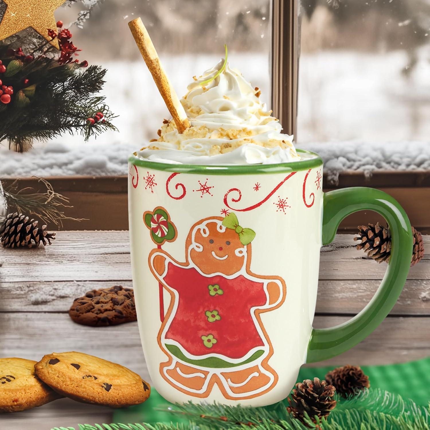 Holiday Magic Gingerbread Ceramic Christmas Mugs Set of 4