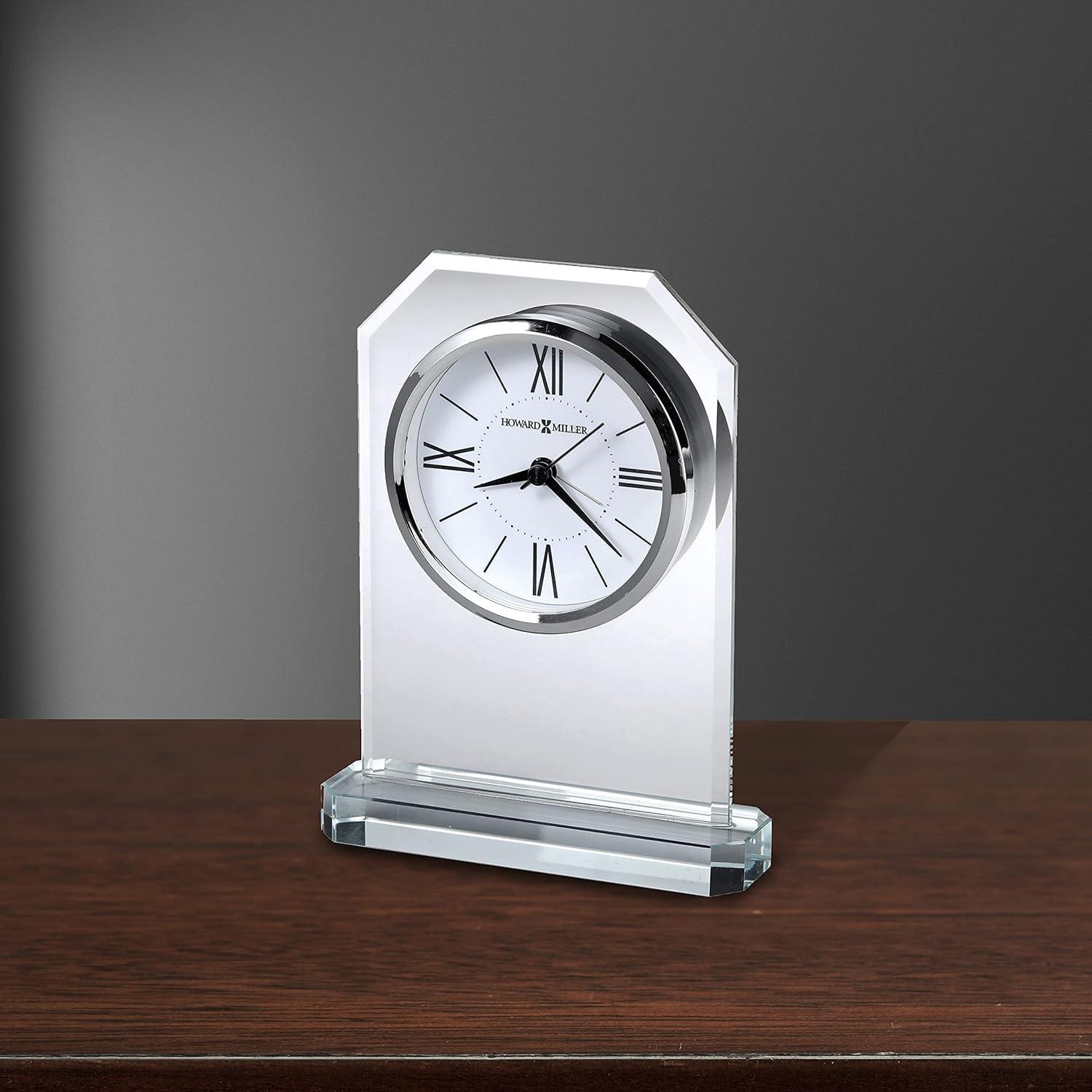 Quincy Modern & Contemporary Roman Numeral Crystal Quartz Movement / Crystal Tabletop Clock with Alarm in Silver/Black