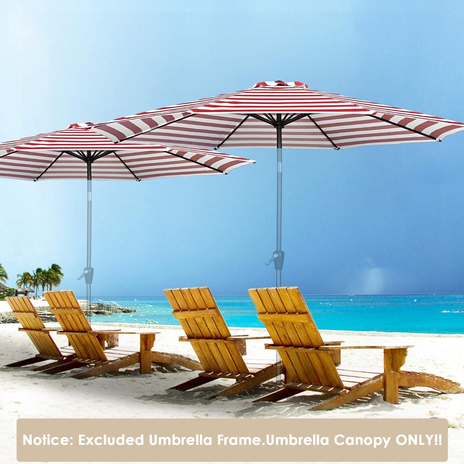Red and White Striped 10' Polyester Patio Umbrella Canopy