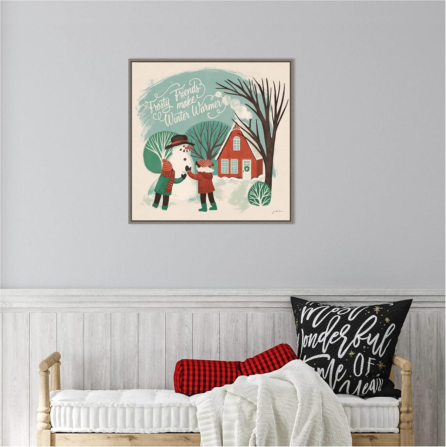 Amanti Art Winter Bliss III Snowman Framed Canvas Wall Art Print