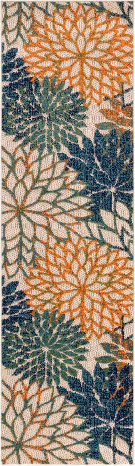 Nourison Aloha Floral Bloom Flatweave High-Low Indoor Outdoor Runner Rug Blue Green 2' x 6'